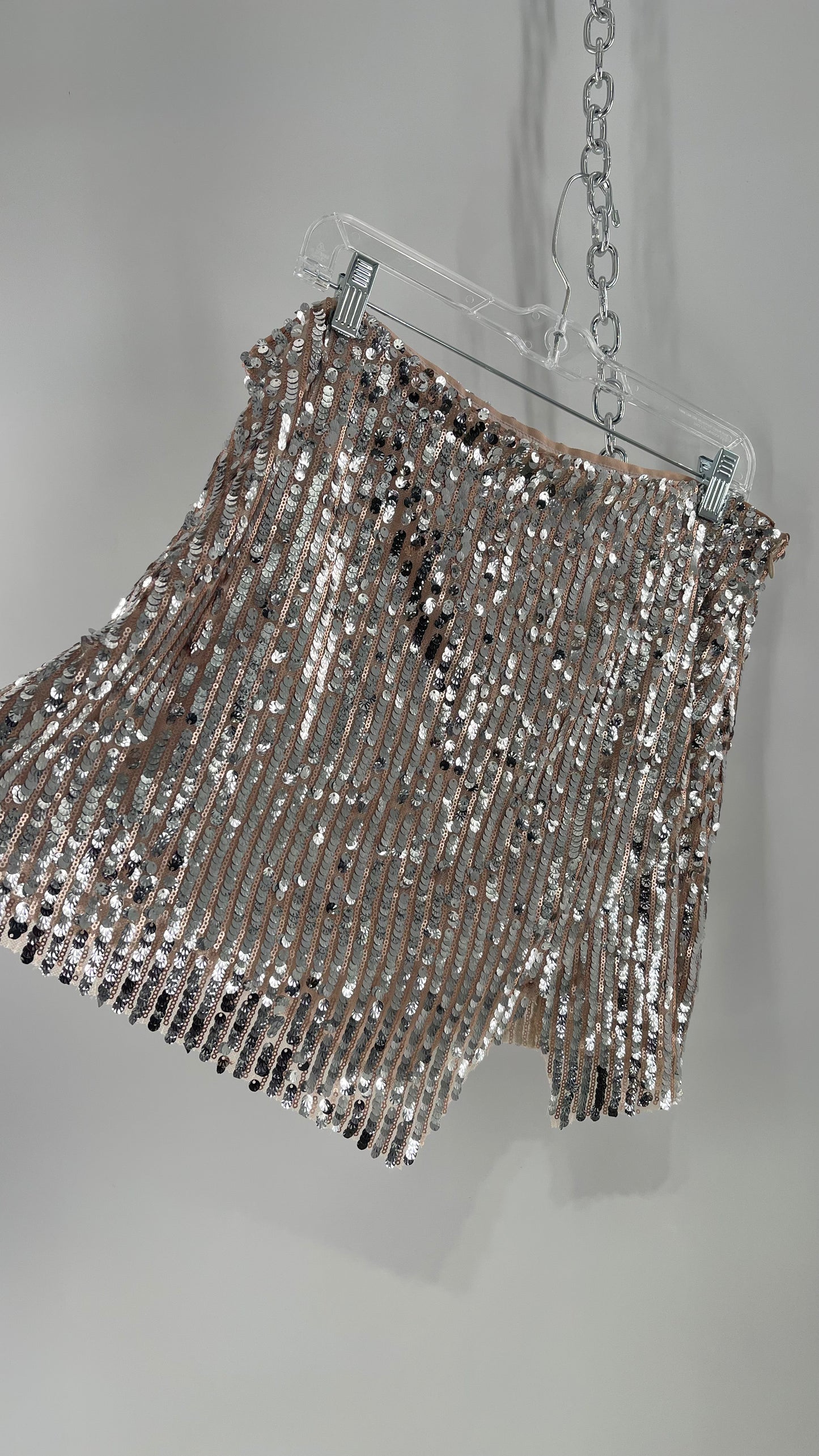 Free People Silver and Nude Sequin Shimmer Mini Skirt (14)