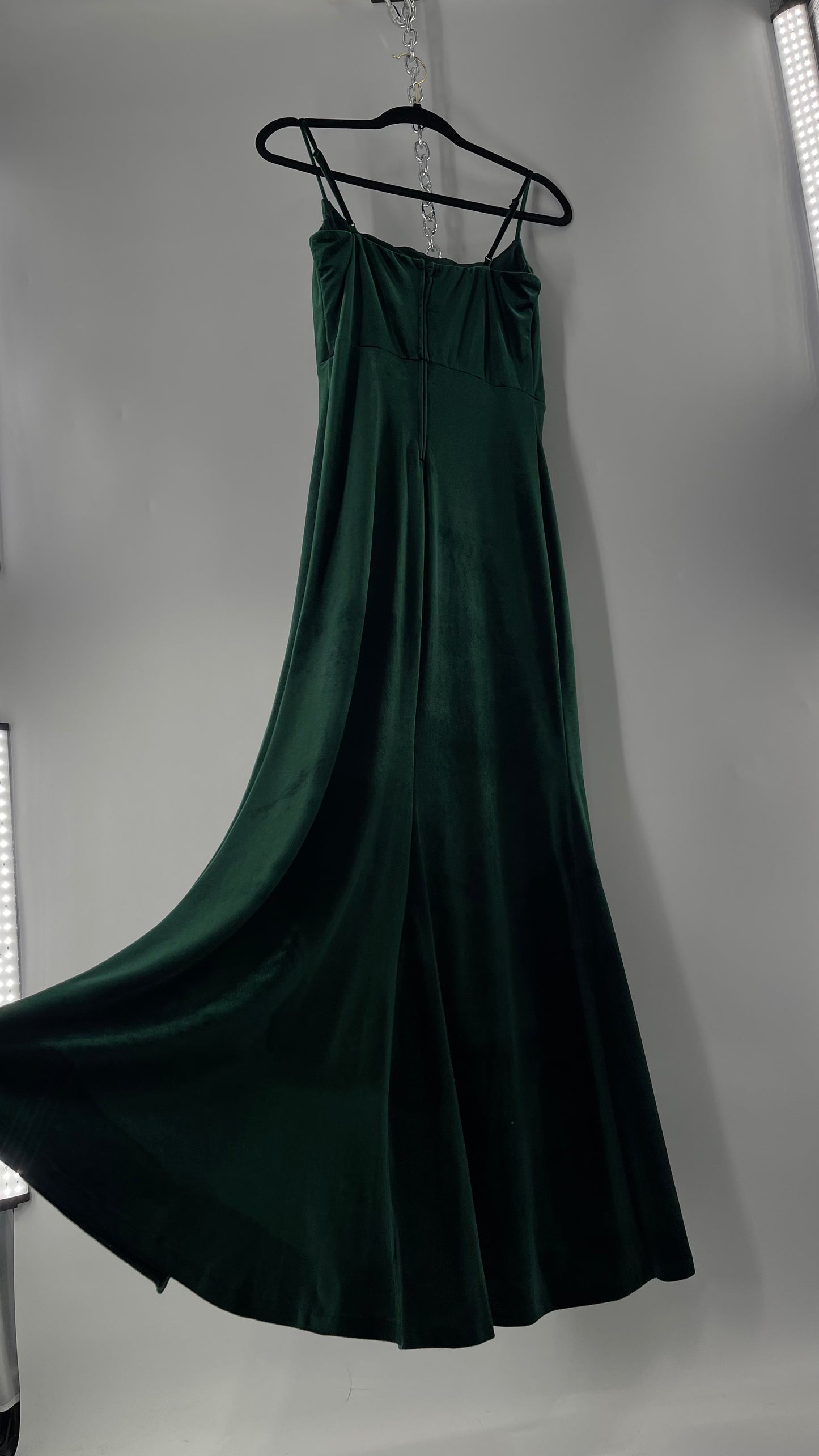 Windsor Forest Green Velvet Maxi Dress with Corseted Bust and Side Slit (11/12)
