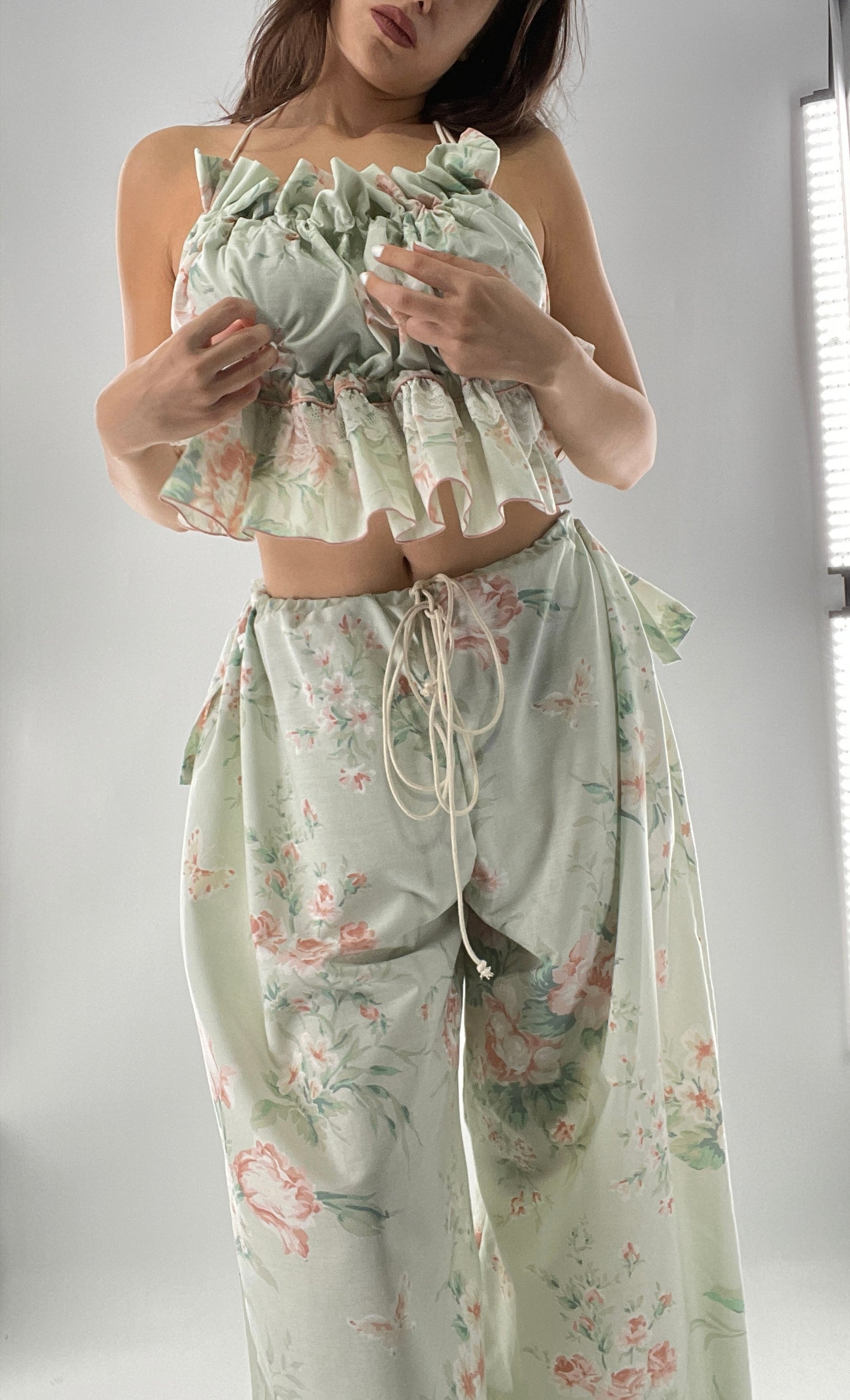 Vintage Set Covered in Delicate Dainty Florals, Butterflies, and Ruffles (One Size, Adjustable)