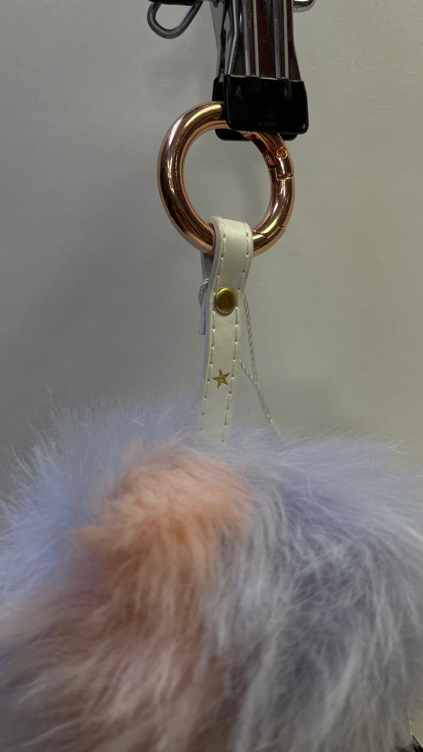 Free People Cotton Candy Pom Pom Keychain with White Star Strap