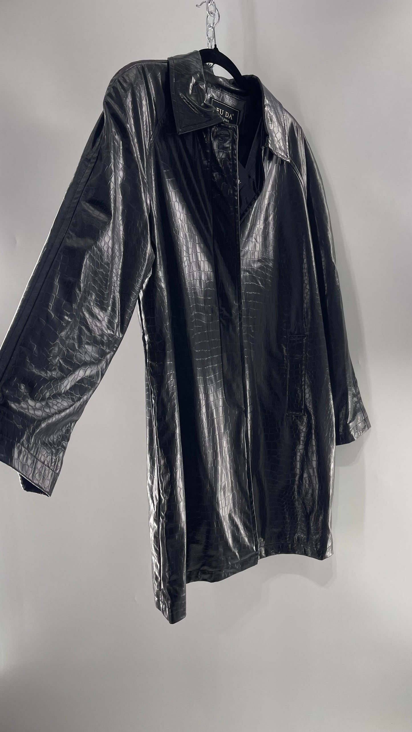 FU DA NEW YORK Black Crocodile Embossed Coat (C) (XL)