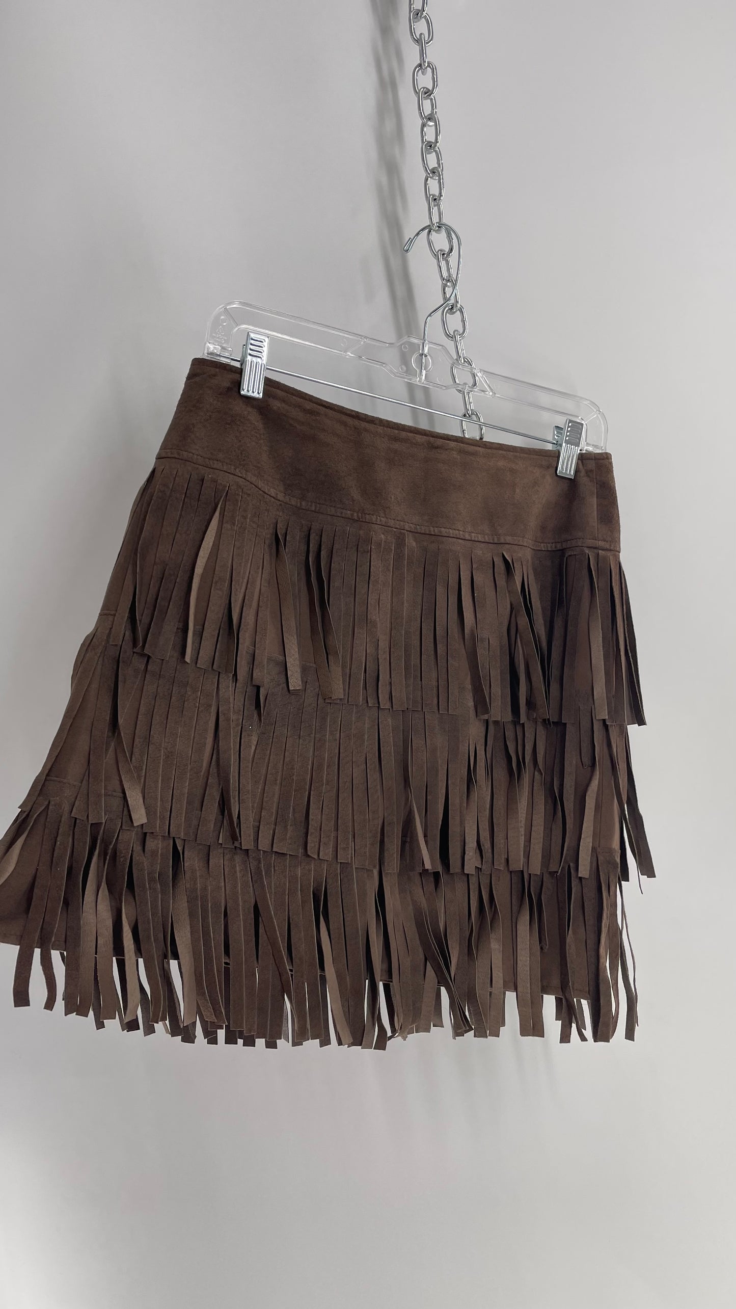 Vintage W by WORTH Brown Genuine Suede Leather Fringe Skirt (2)