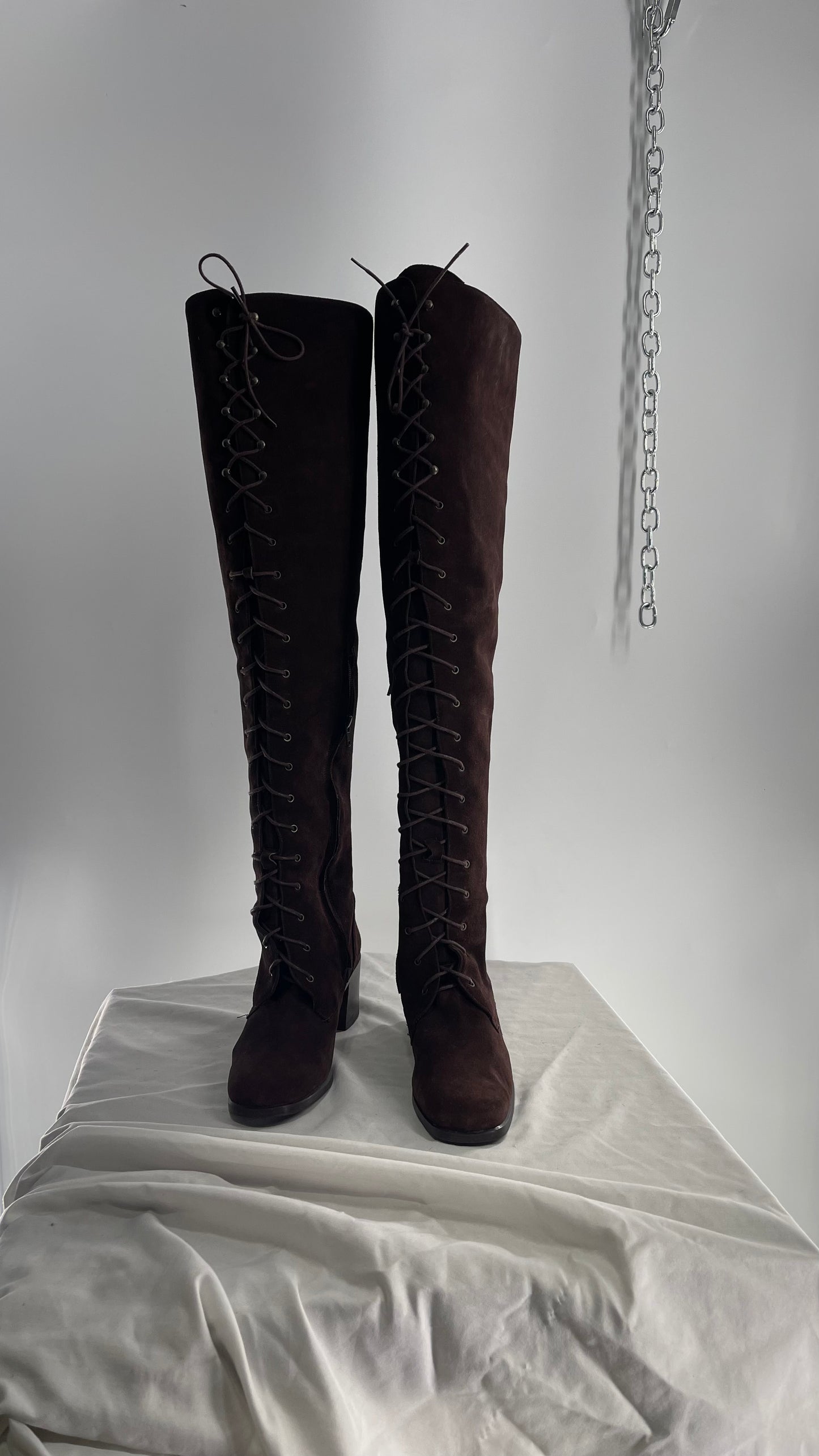 Vintage Kenneth Cole Over the Knee Brown Genuine Suede Leather Combat Boots (8.5)