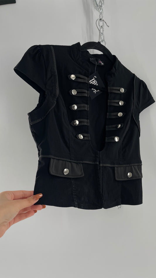 Vintage Black Double Breasted Military Steampunk Drummer Corset Top (Large)