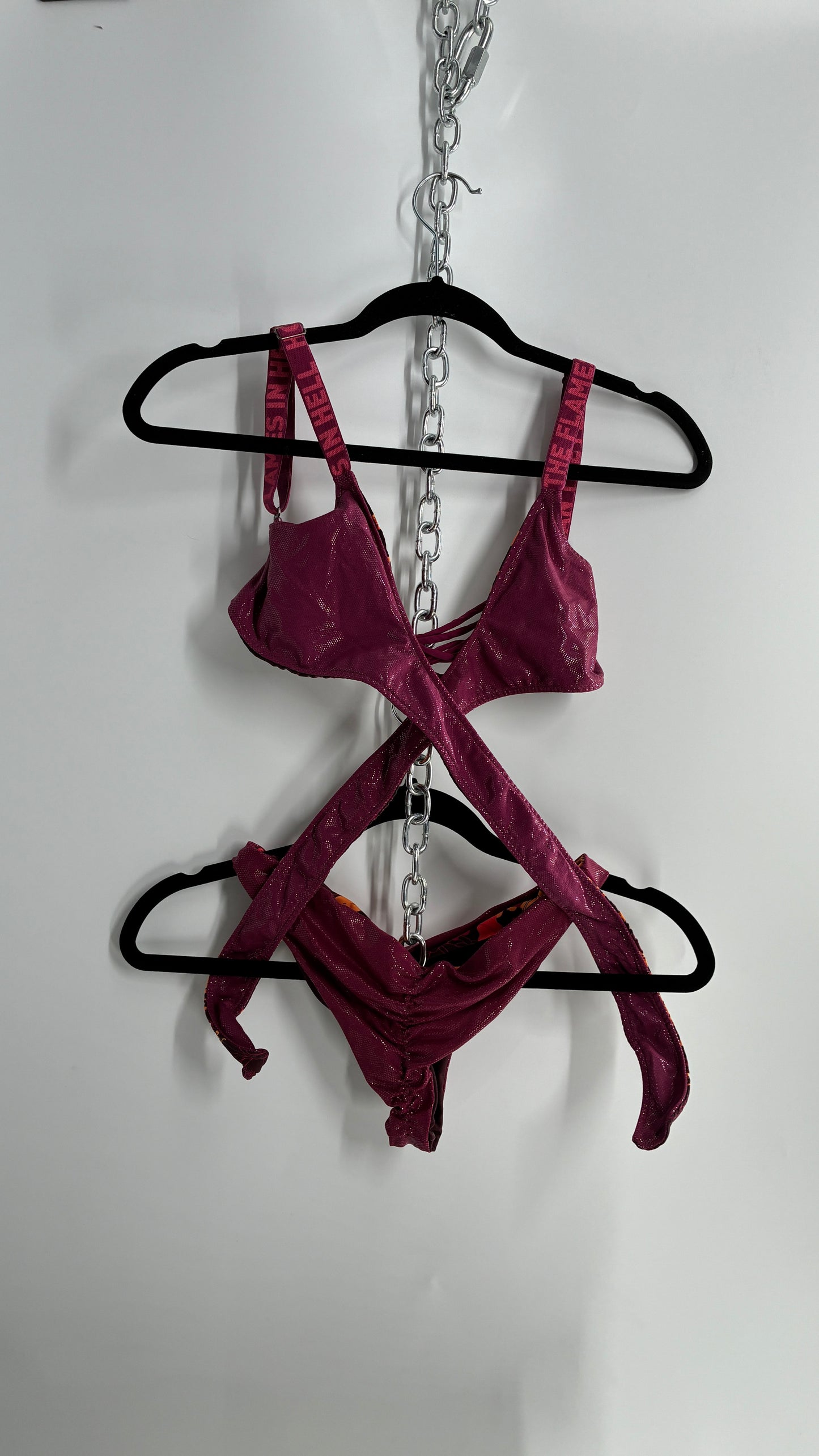 Vintage ONEONE Reversible Dragon, Sequin Ruched Tanga, Tie Around Swim Suit (Small)
