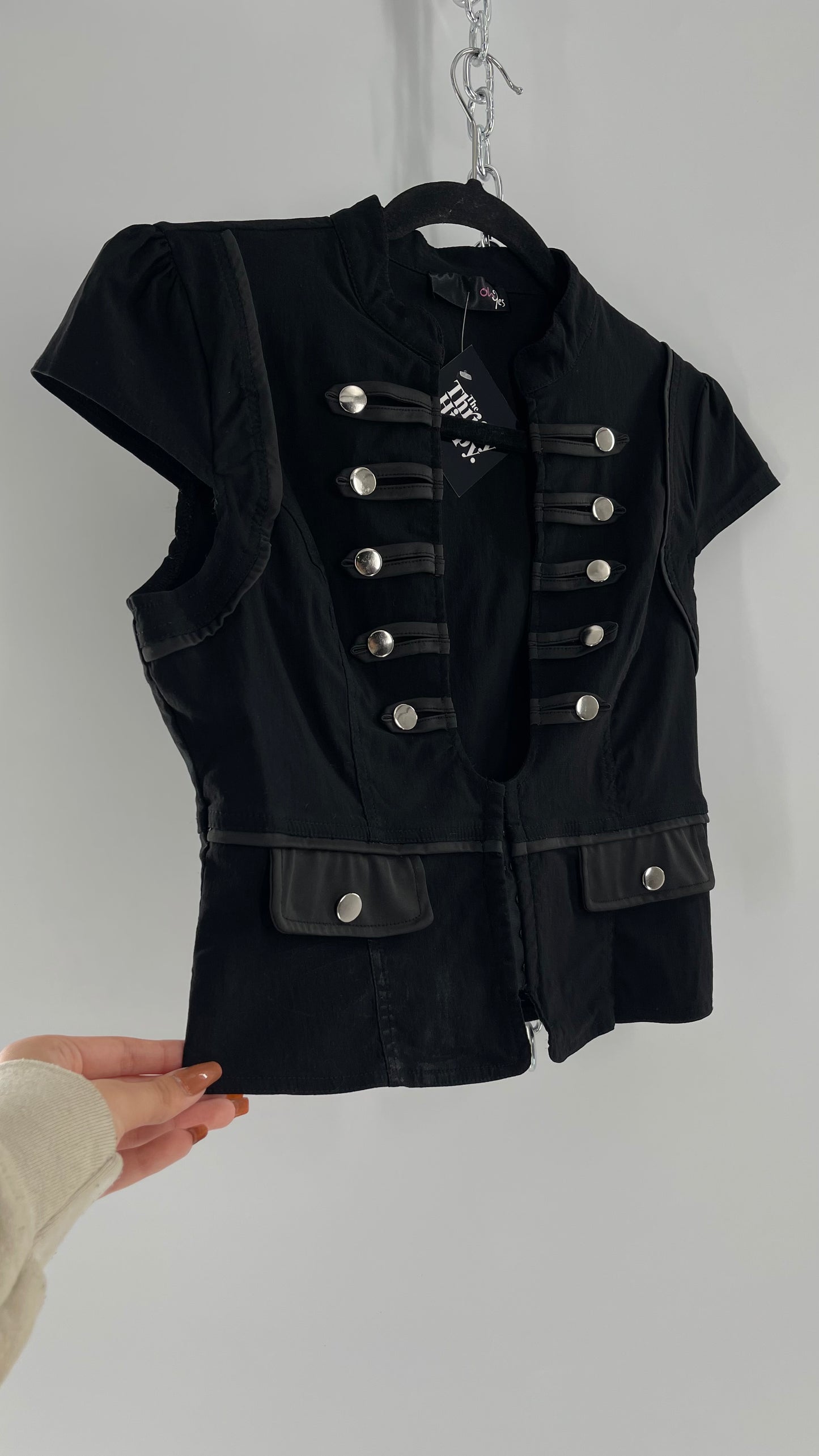 Vintage Black Double Breasted Military Steampunk Drummer Corset Top (Large)