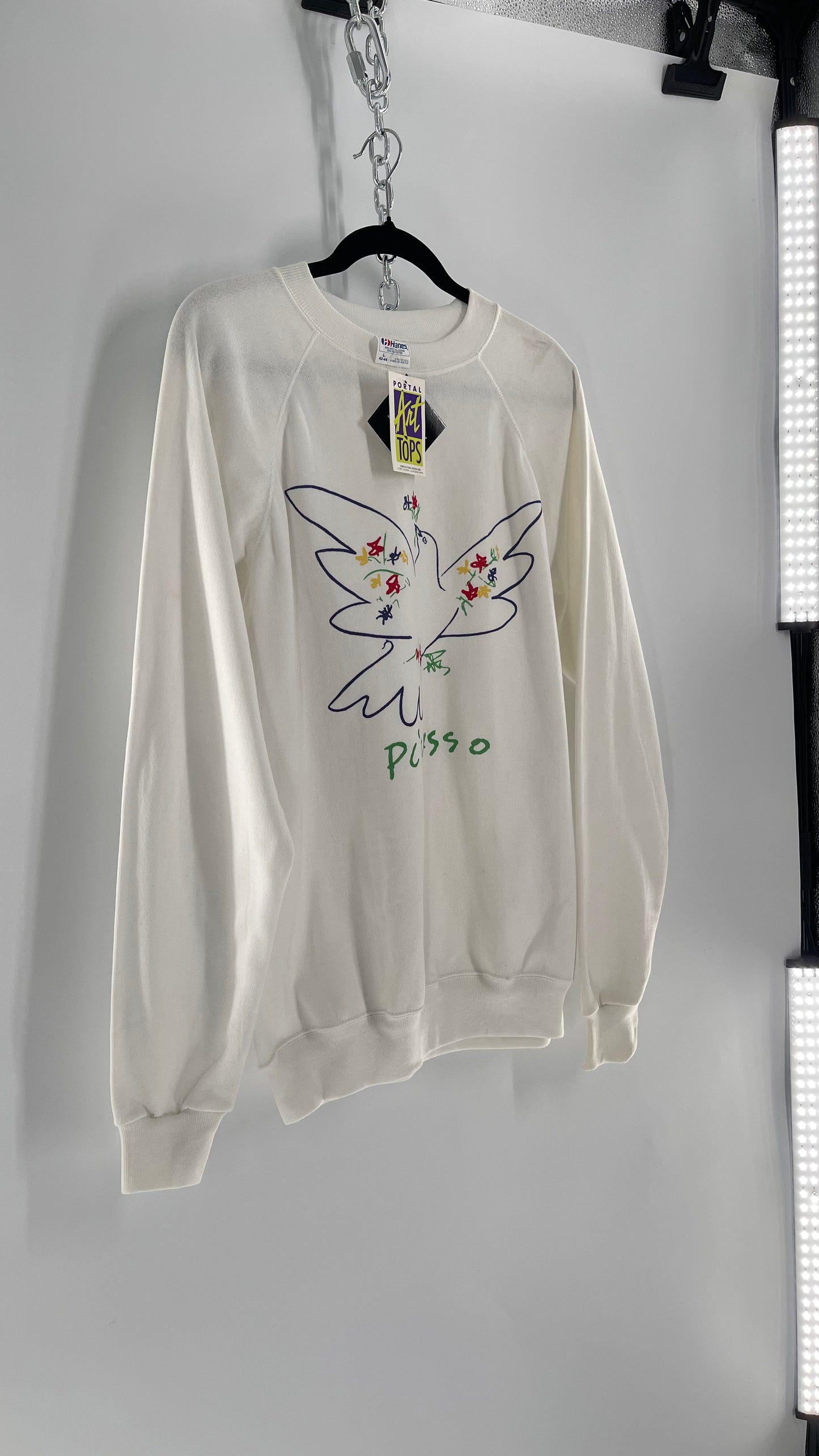 Deadstock Vintage Picasso Dove Doodle Crewneck Portal Art Tops Tag (Large)