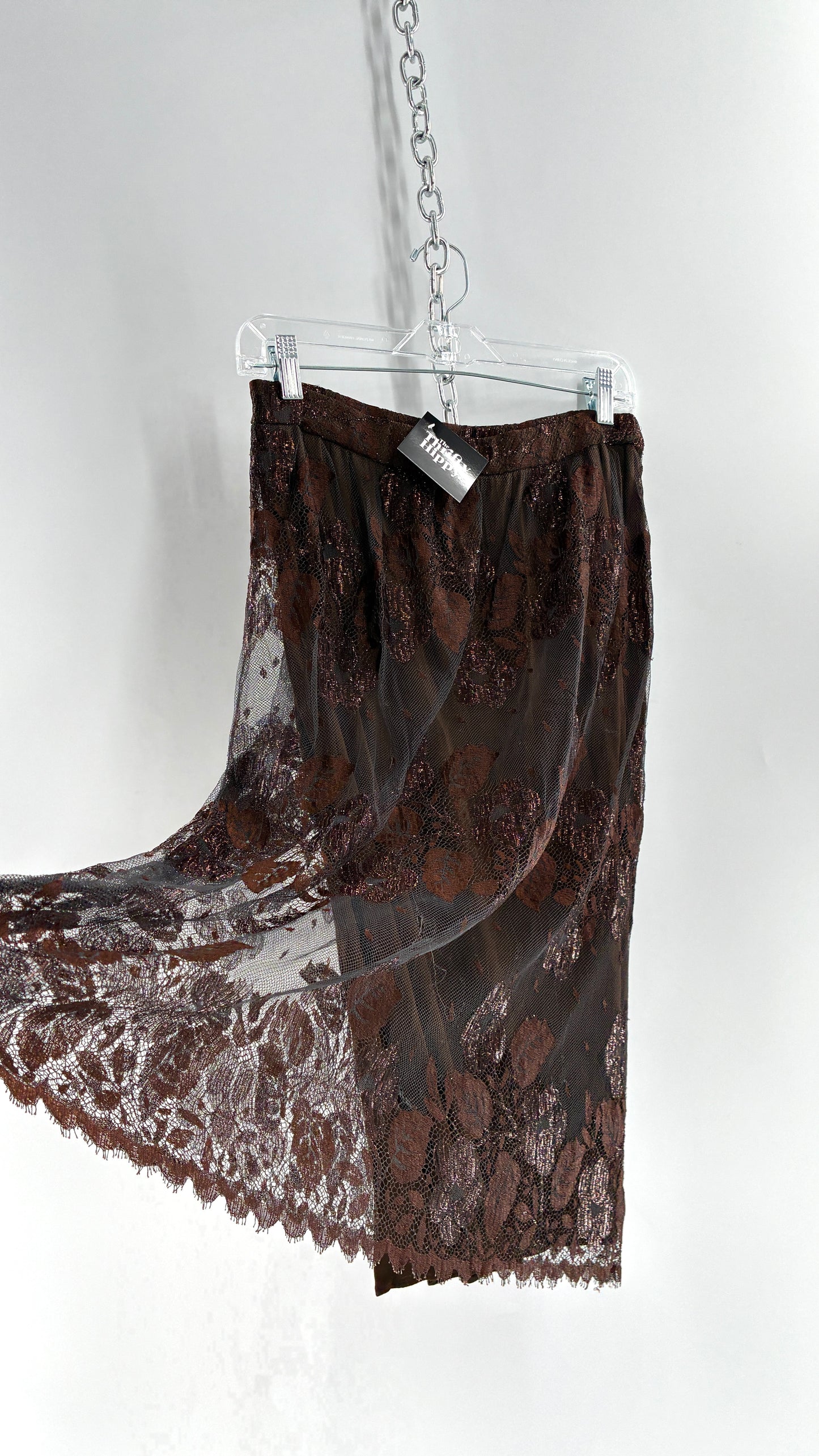 Vintage Brown Bronze Metallic Lace Skirt (S/M)