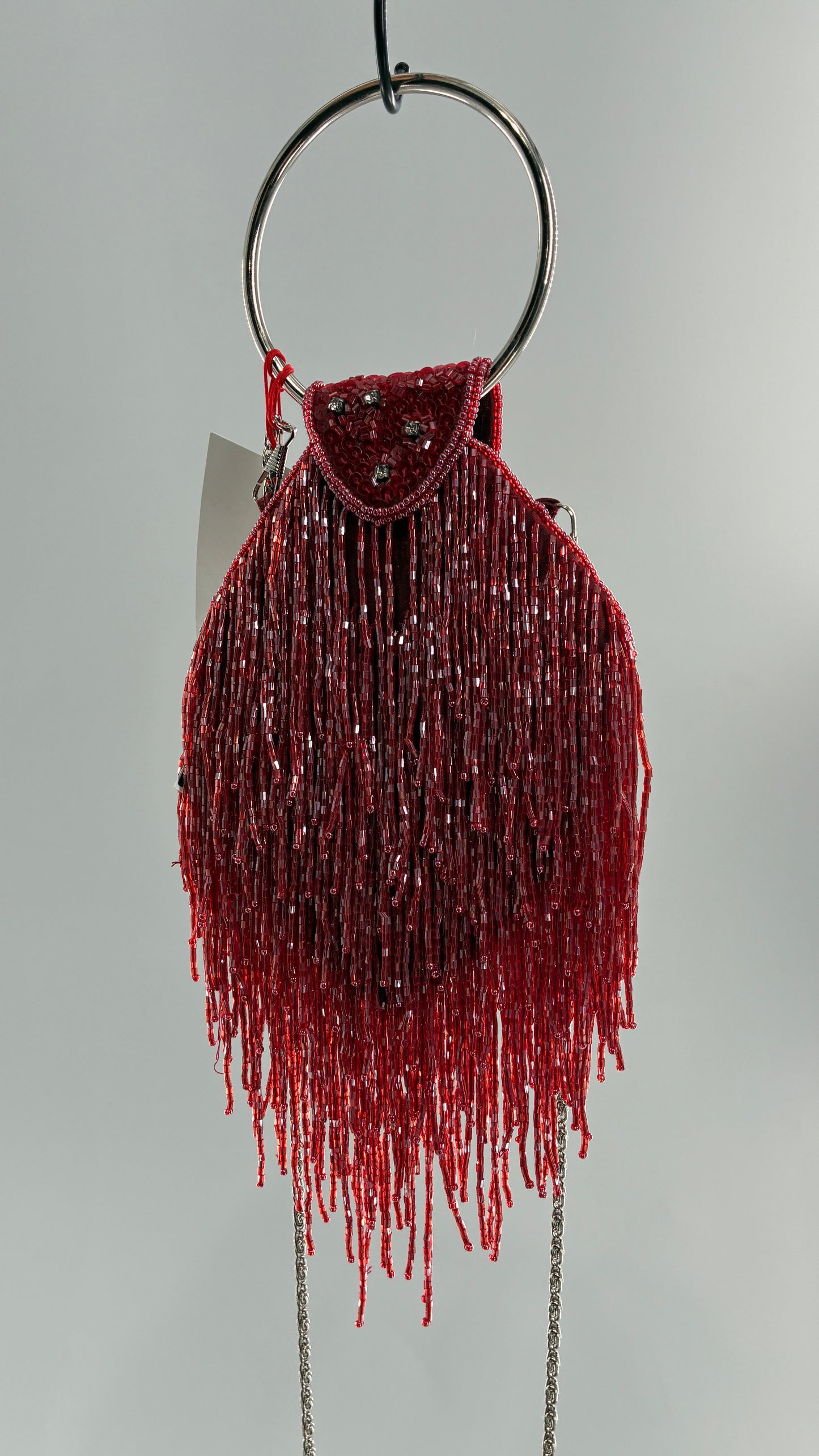 Deadstock Vintage COLLEEN LOPEZ Beaded Red Fringe Purse with Tags Attached