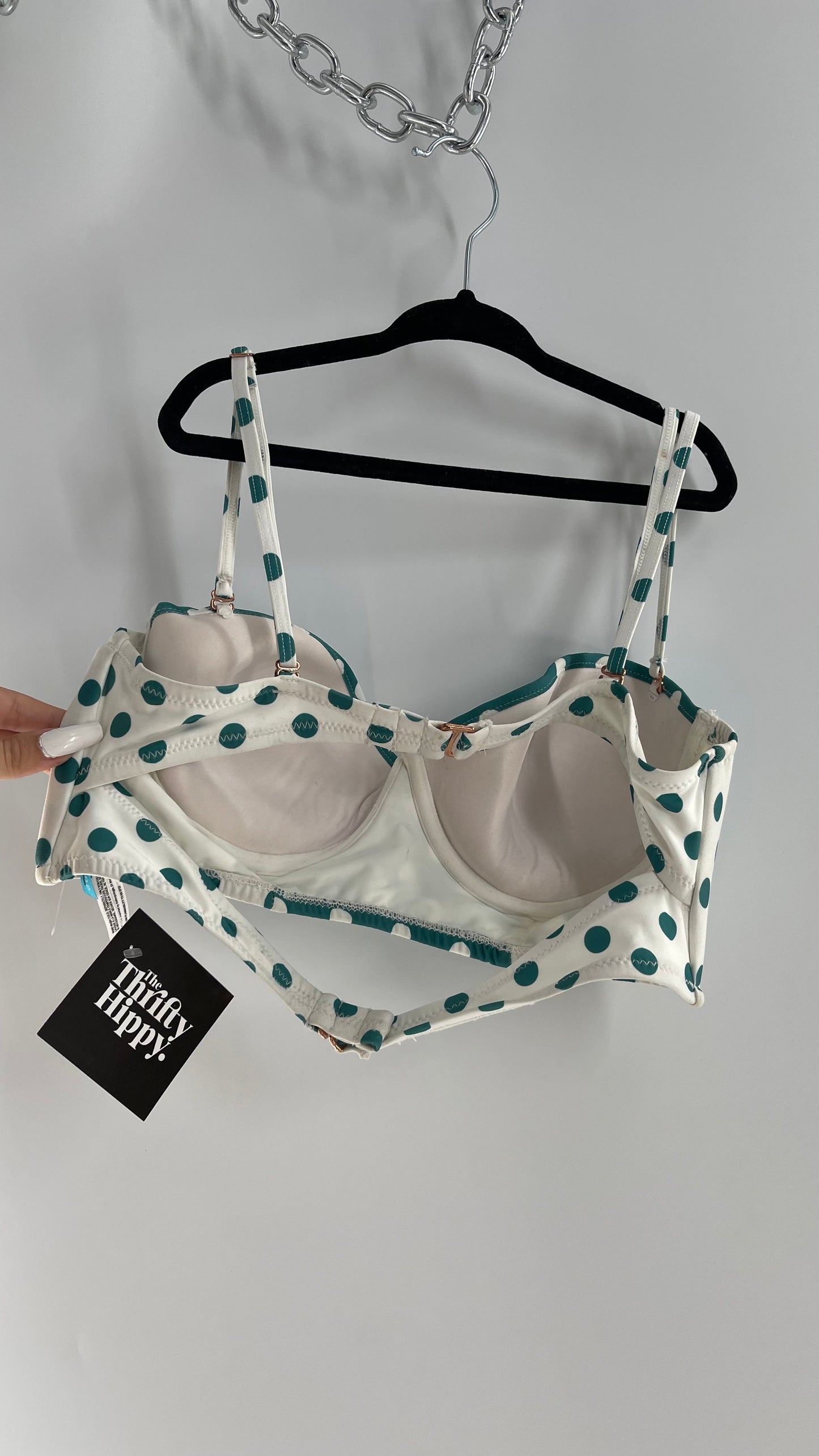Anthropologie ALIHOP Green/White Polka Dot Underwire Swim Top (Large)