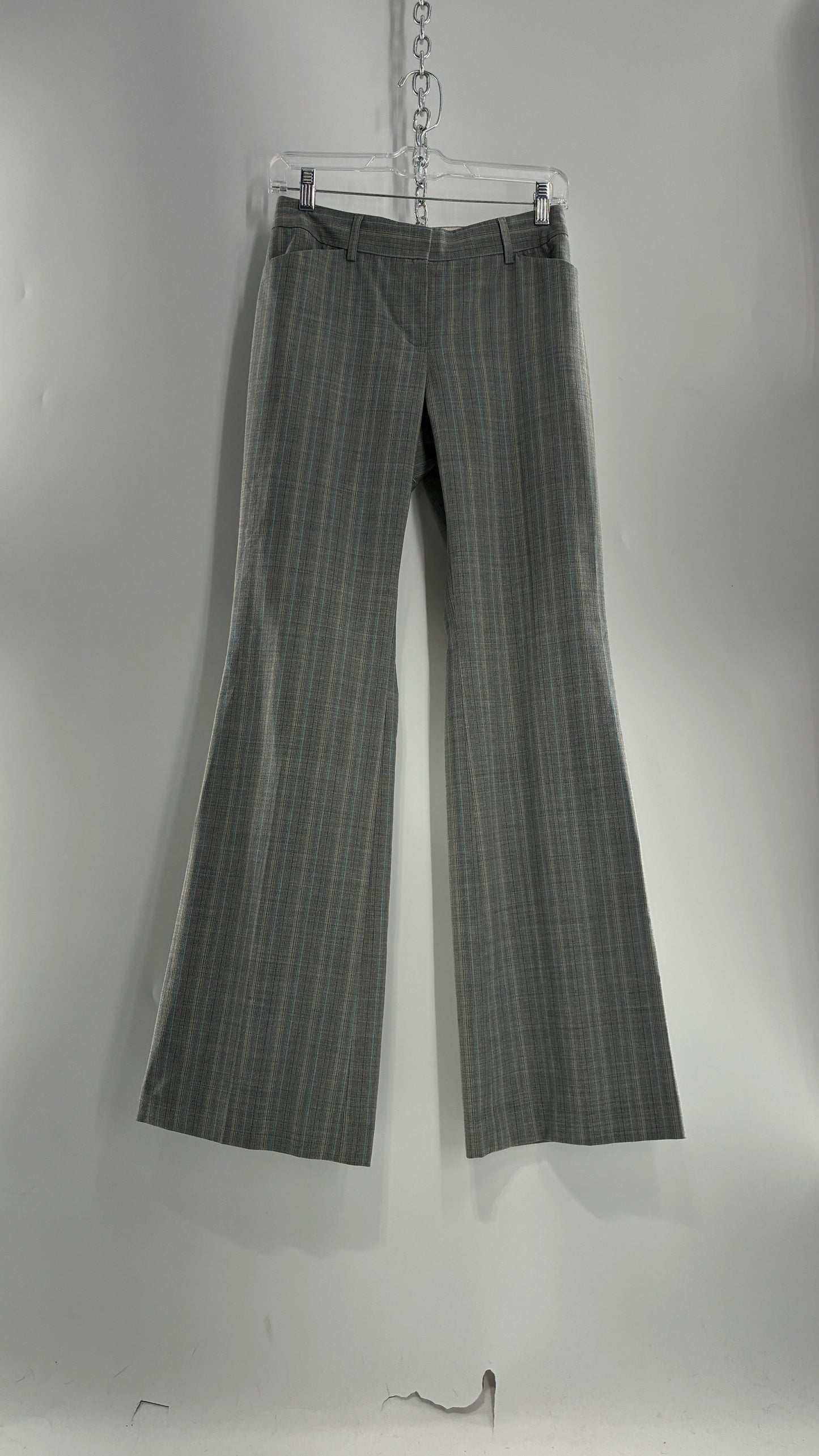 Vintage 1990s EXPRESS Editor Iconic Grey and Blue Low Rise Kickflare Pants (1)