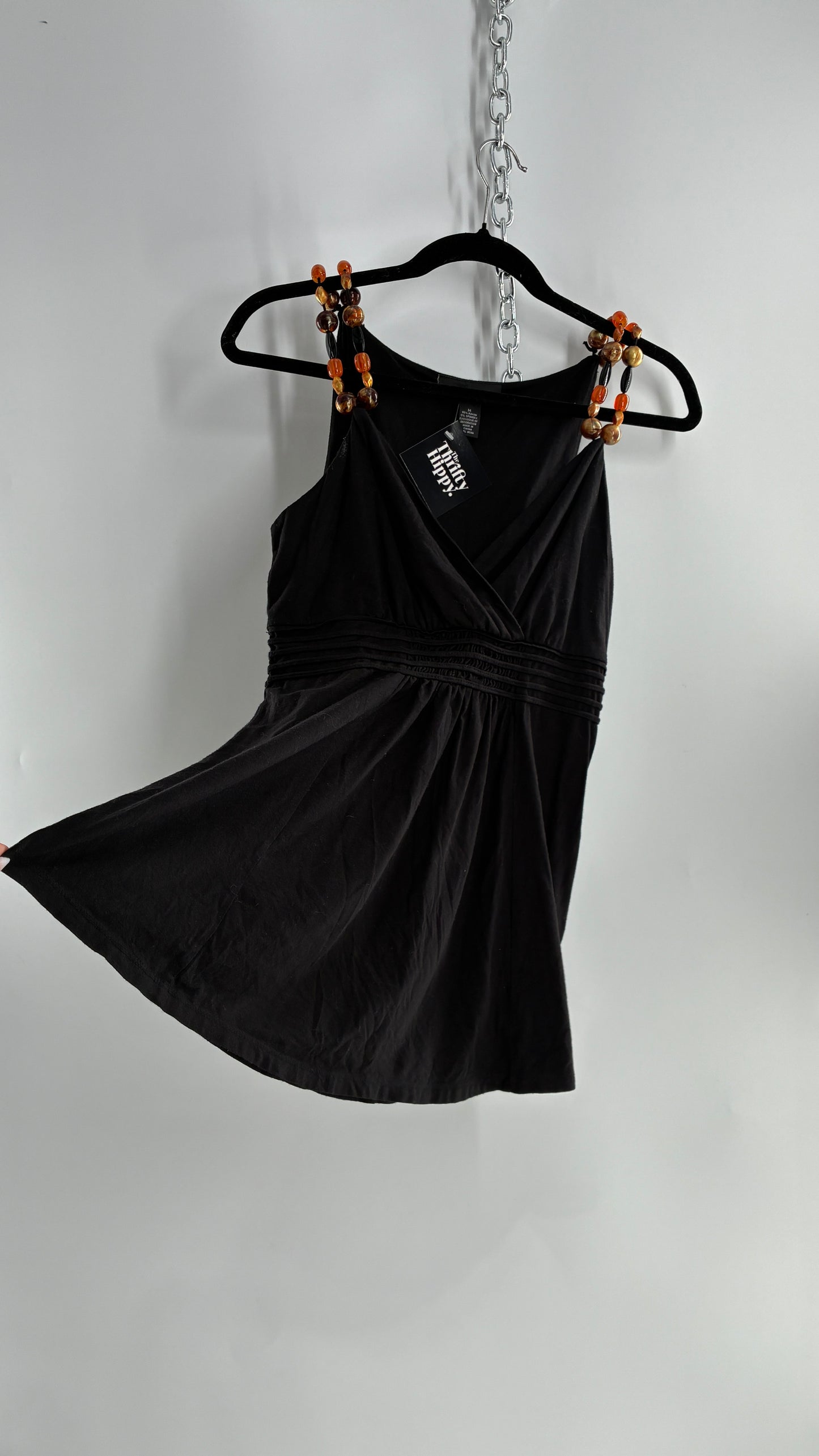 Vintage 1990s Black Camisole with Beaded Straps (Medium)