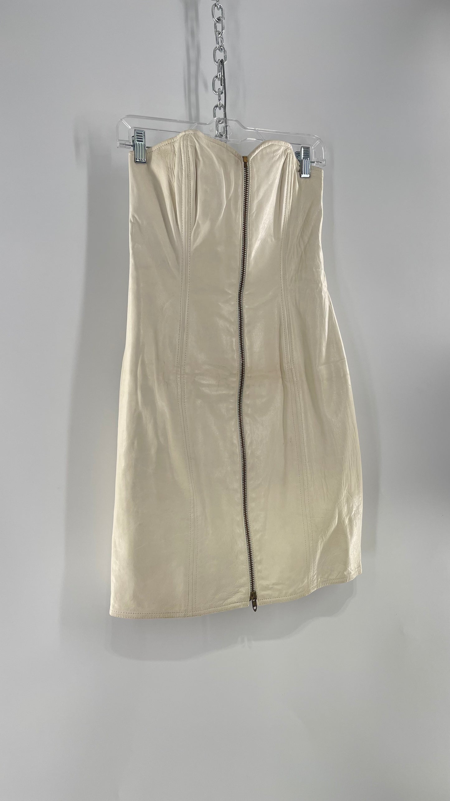Vintage White Leather Zip Front Mini Dress *Handmade* (Size Small/Medium)