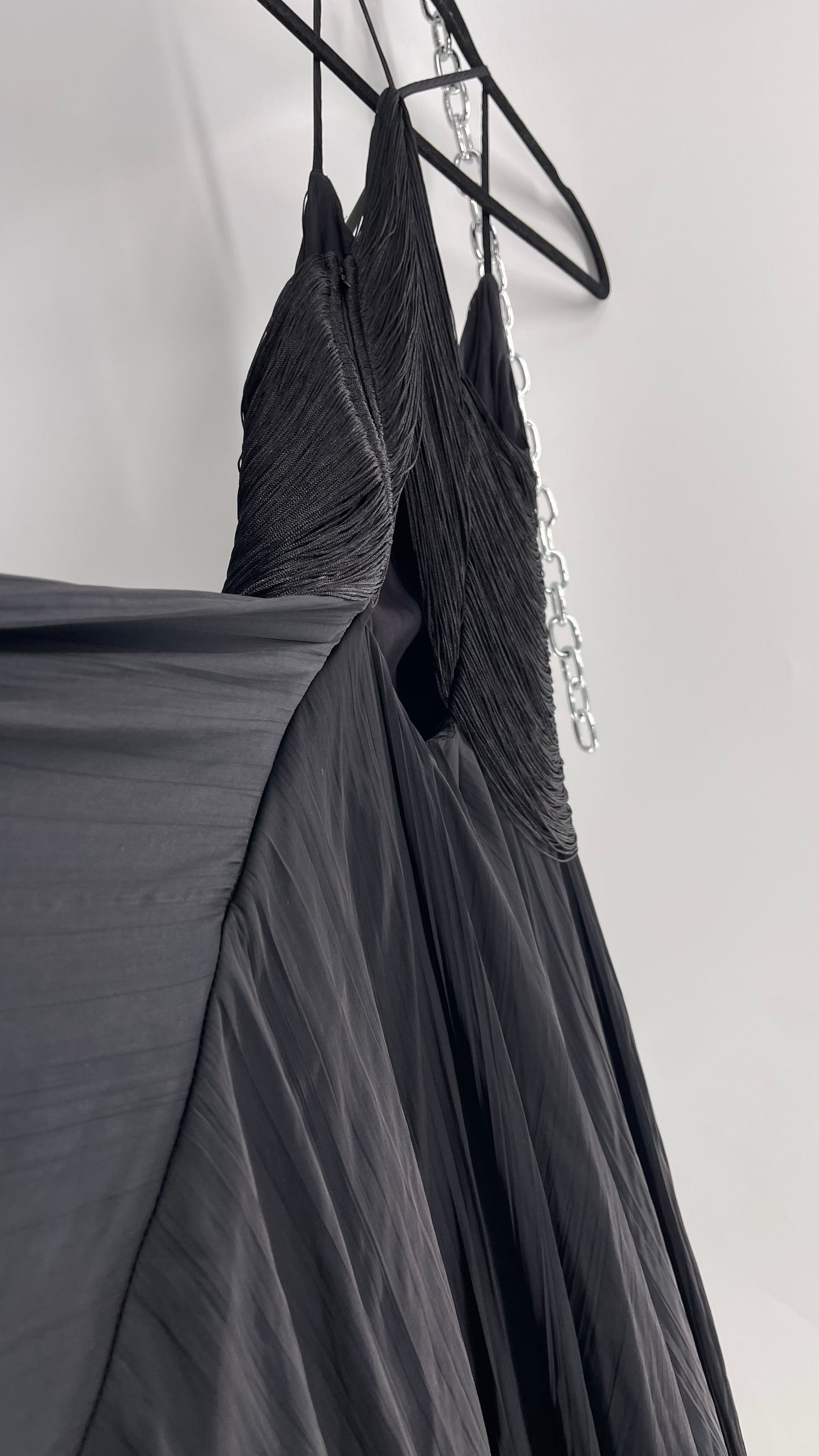 Anthropologie Black Handkerchief Hem Midi Dress with Heavy Draped Rope Bodice (4)