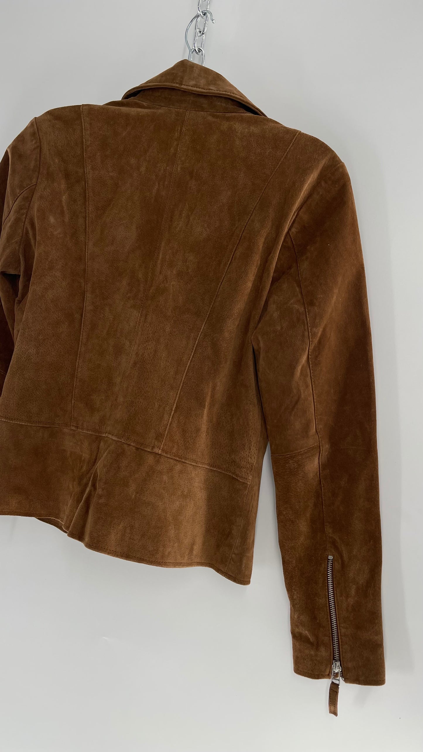 Vintage ESCALIER Brown Genuine Leather Suede Motorcycle Jacket with Heavy Duty Zippers (Medium)