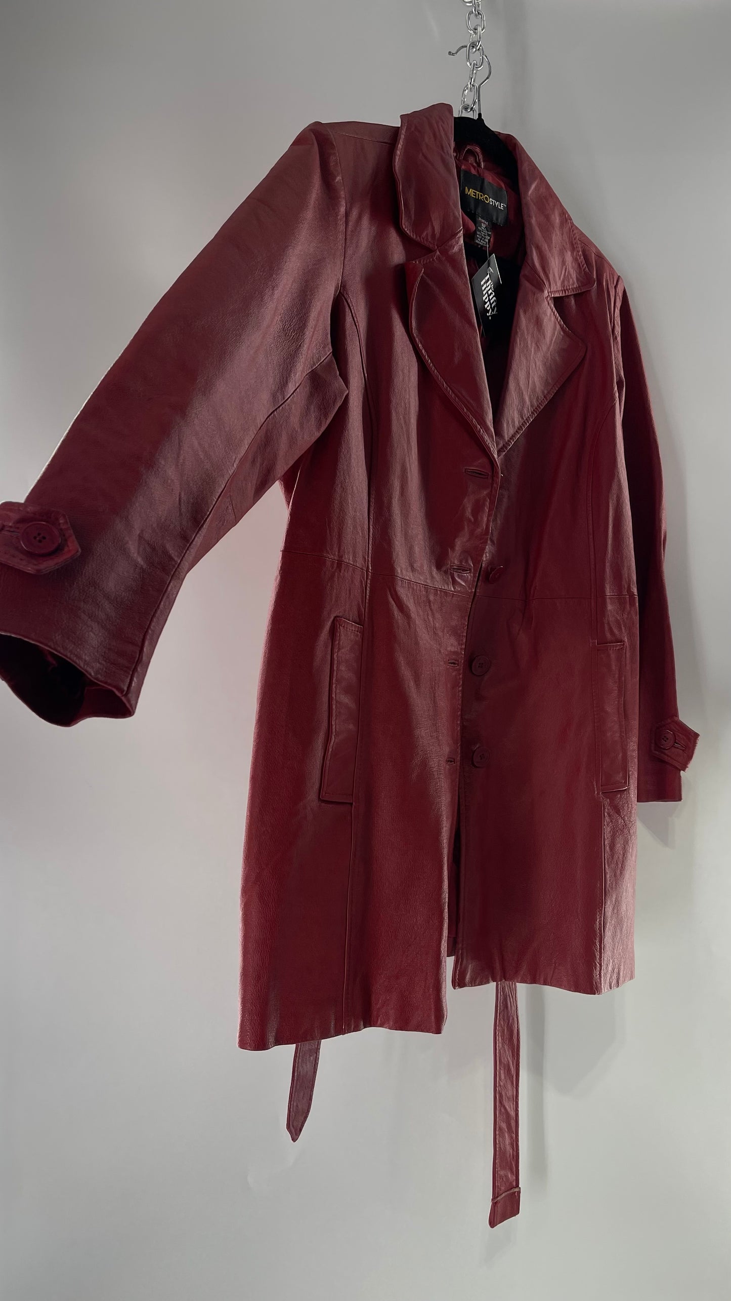 Vintage MetroStyle Red Leather Trench (C)(L/XL)