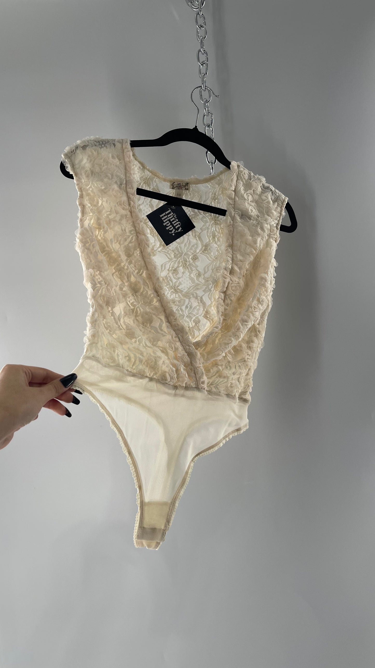 Intimately Free People White Shirt Sleeve Rosette Bodysuit (Small)