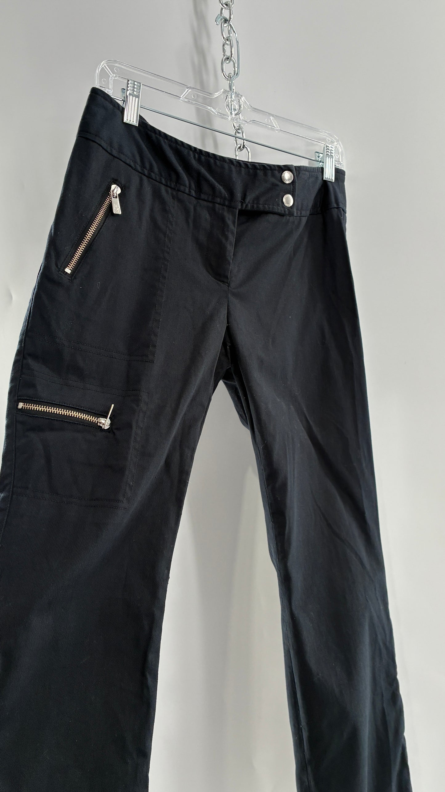Vintage MICHAEL KORS Black Button Leg Kick Flare Low Rise Pants with Zipper Details and Side Closure (6)