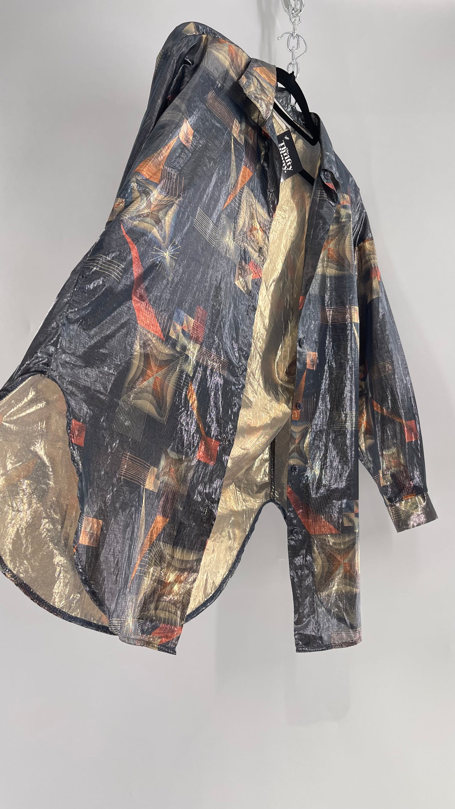 Vintage 1980s Mirrors Mixed Metal Metallic Button Up Blouse (Medium)