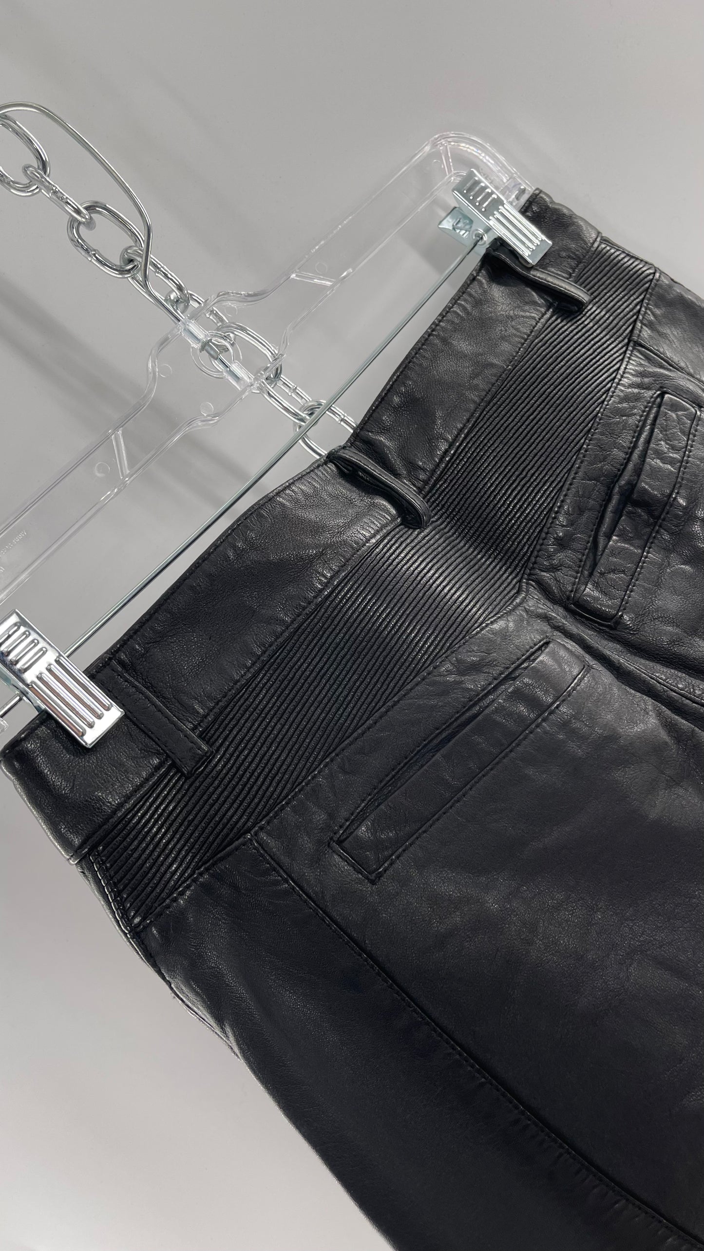 LAMARQUE 1990s Collection Vintage Black Leather Moto Style Pant with Panels, Ribbing and Zipper Details (6)