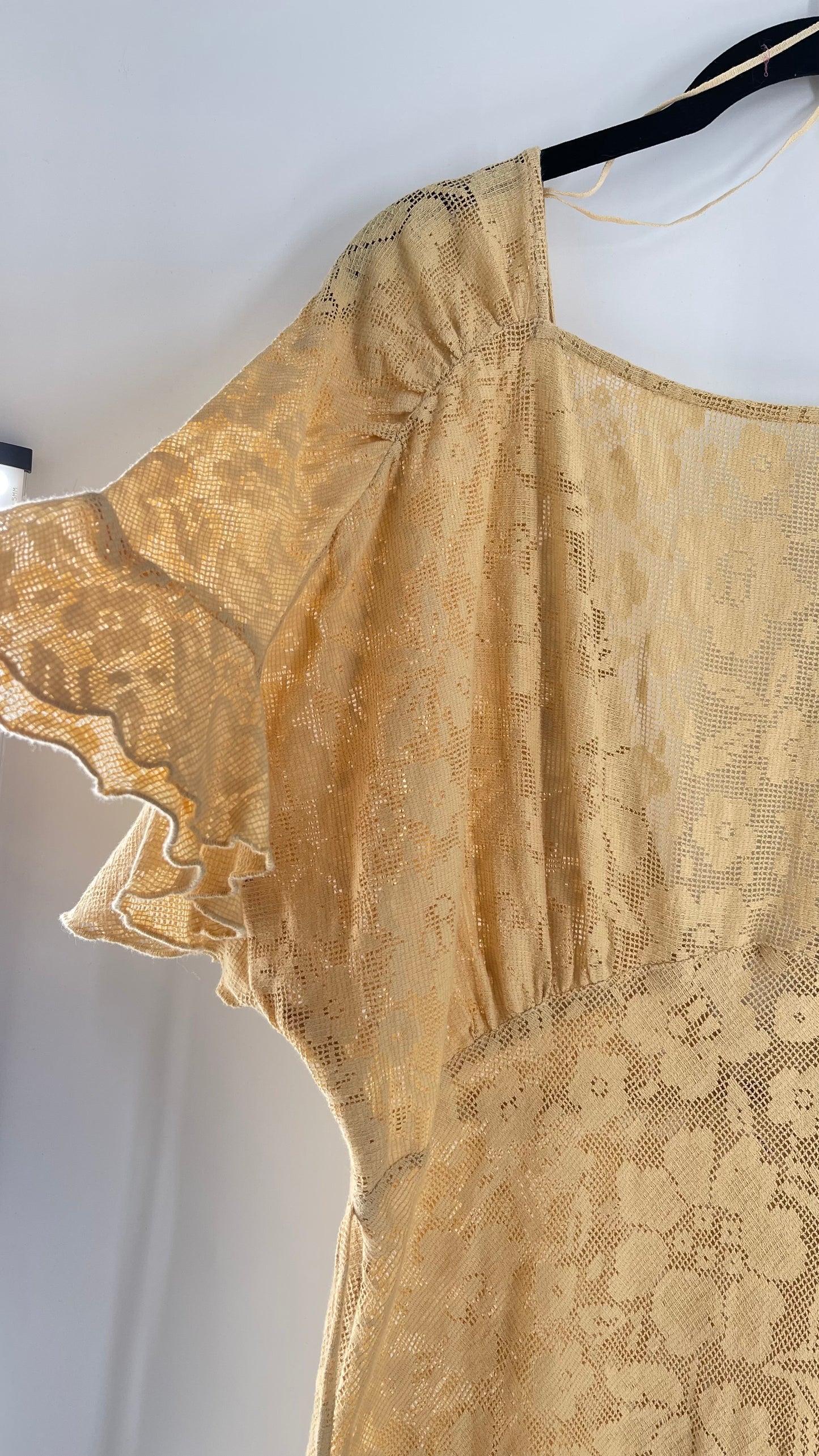 Free People Yellow Lace Gauze Maxi Dress Set with Bralette and Side Grommet Skirt (Large)