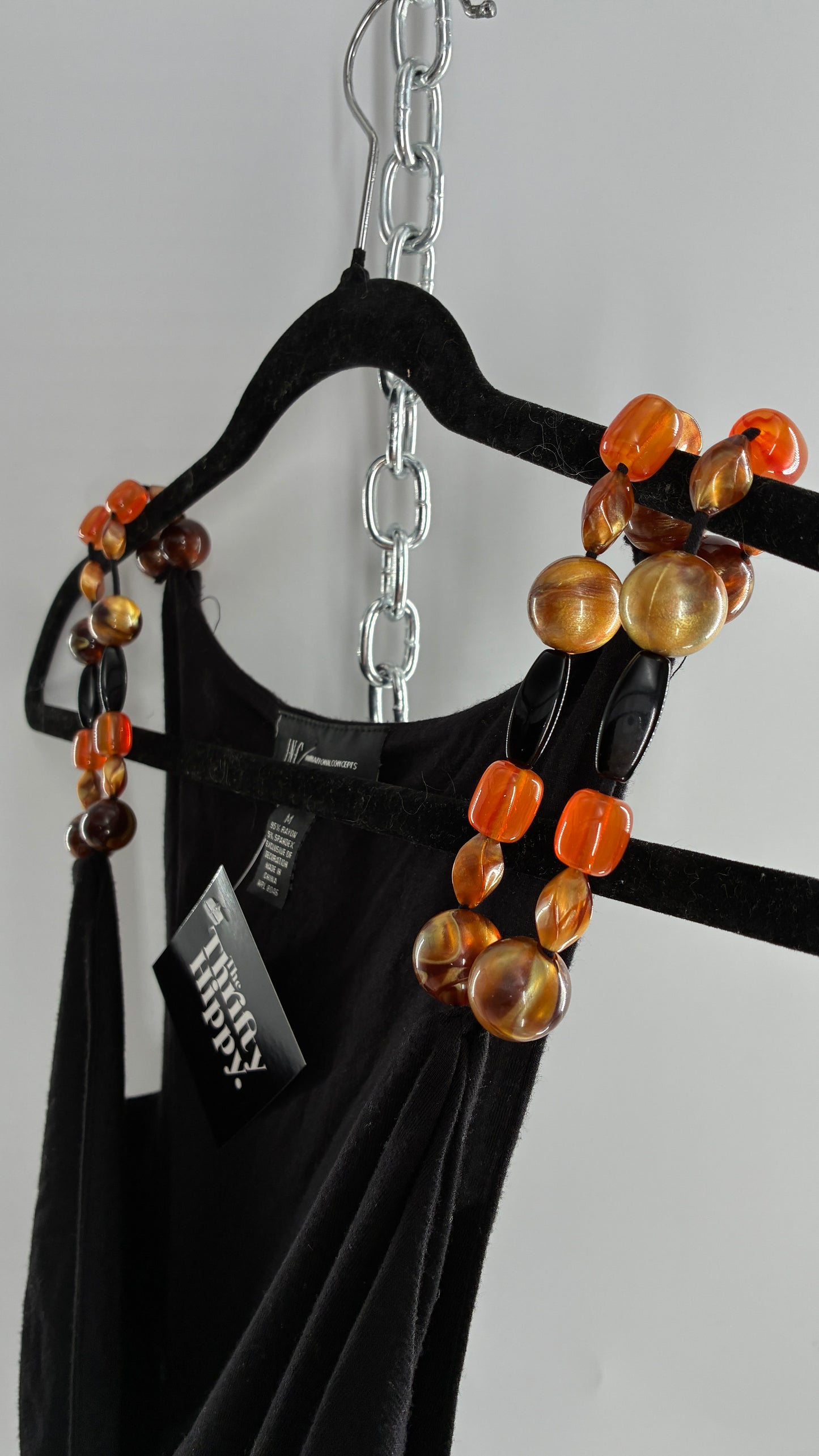Vintage 1990s Black Camisole with Beaded Straps (Medium)