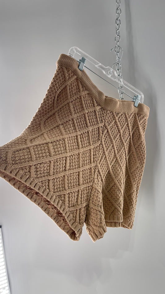 Anthropologie Current Air Knit Tan Crochet Argyle Shorts(XL)