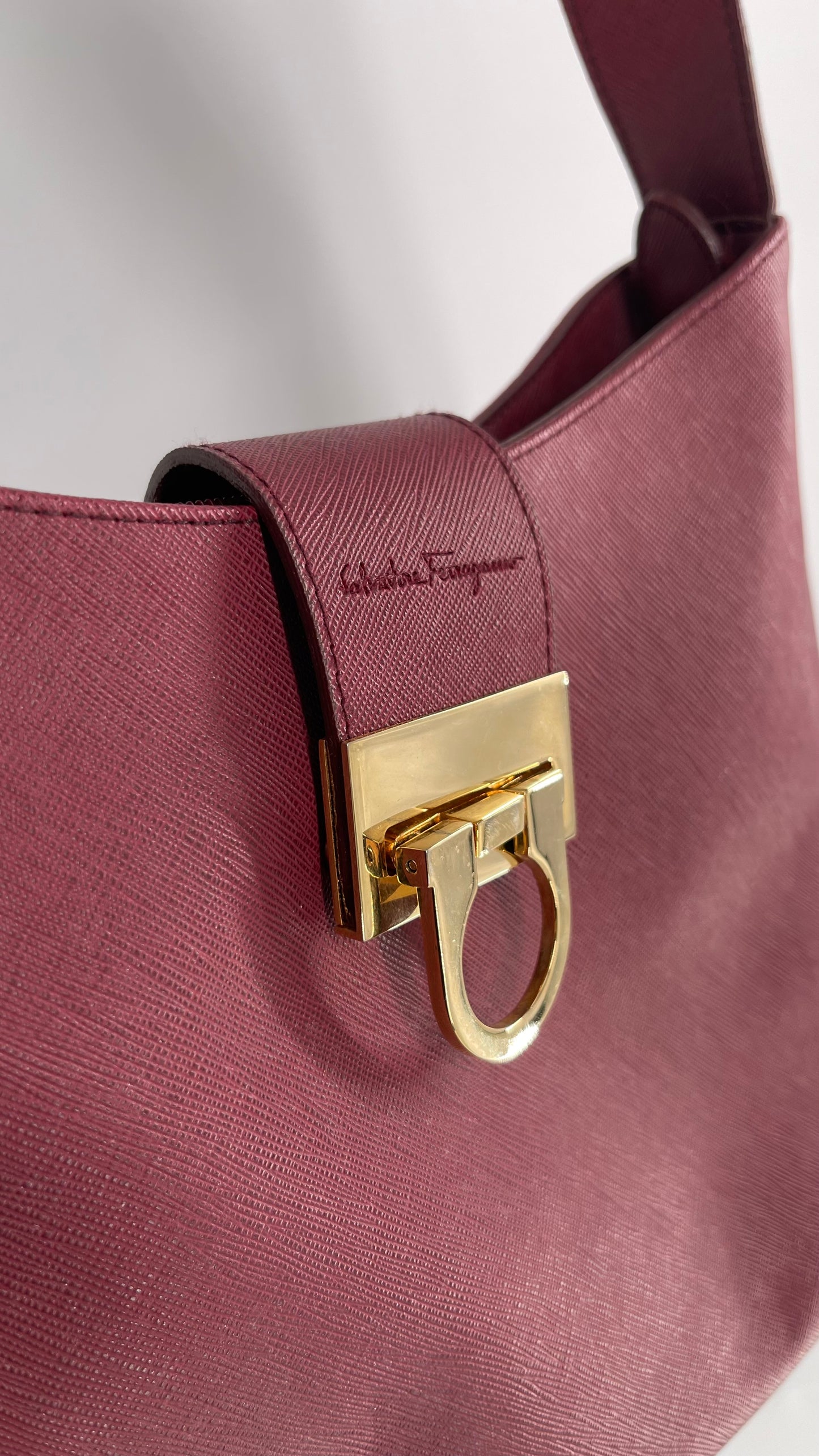 Vintage Salvatore Ferragamo Maroon Red Pocketbook Bag with Gold Hardware