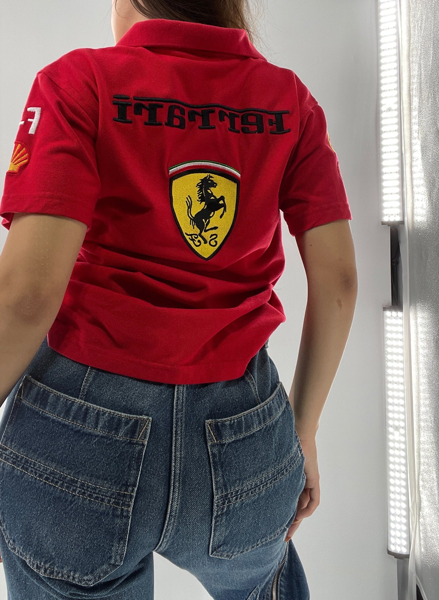 Vintage Red Ferrari Polo with Old School Logo Embroidery (S)
