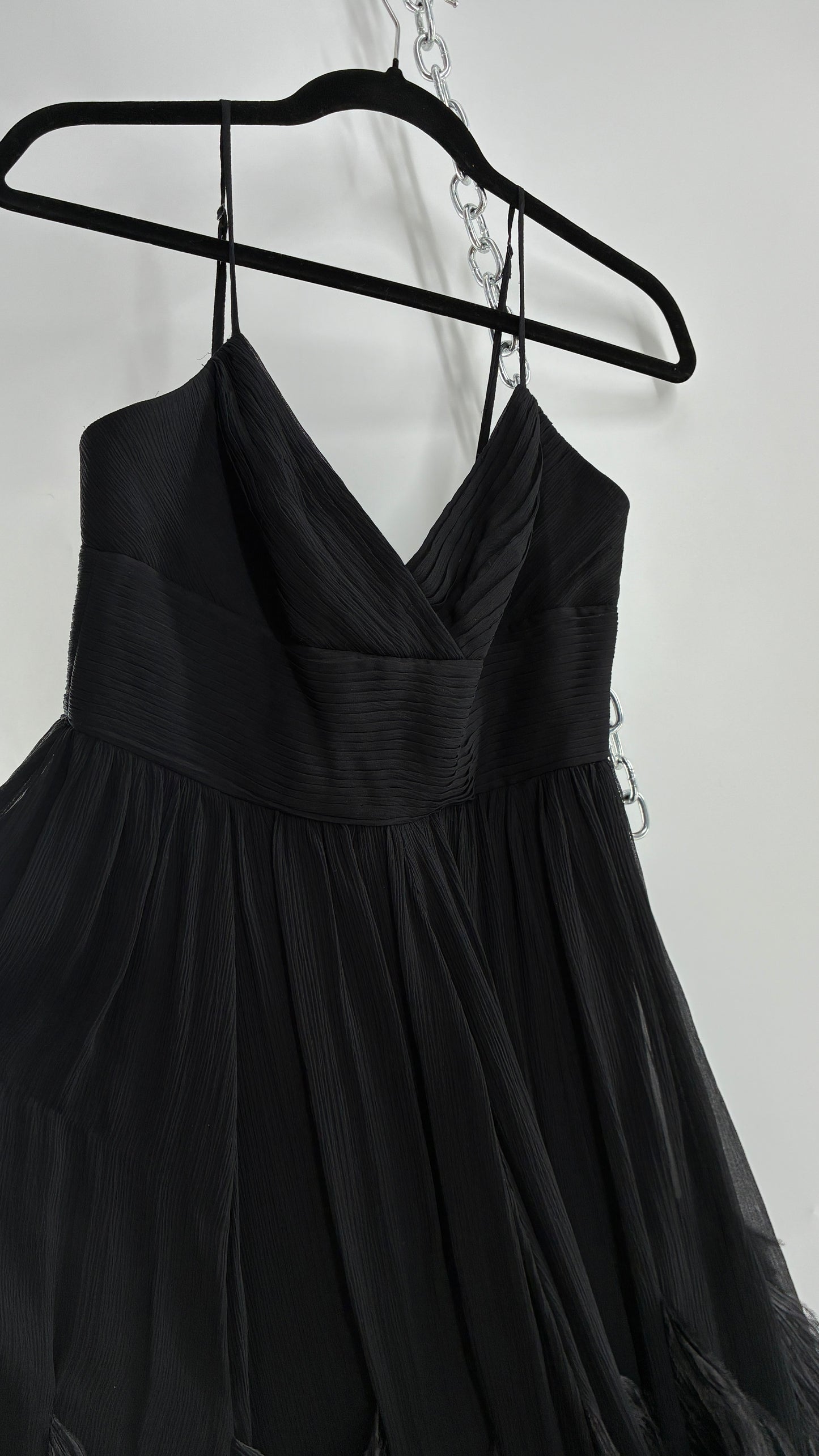 Vintage BCBGMAXAZRIA Crimped Black Dress with Ostrich Feather Details (6)