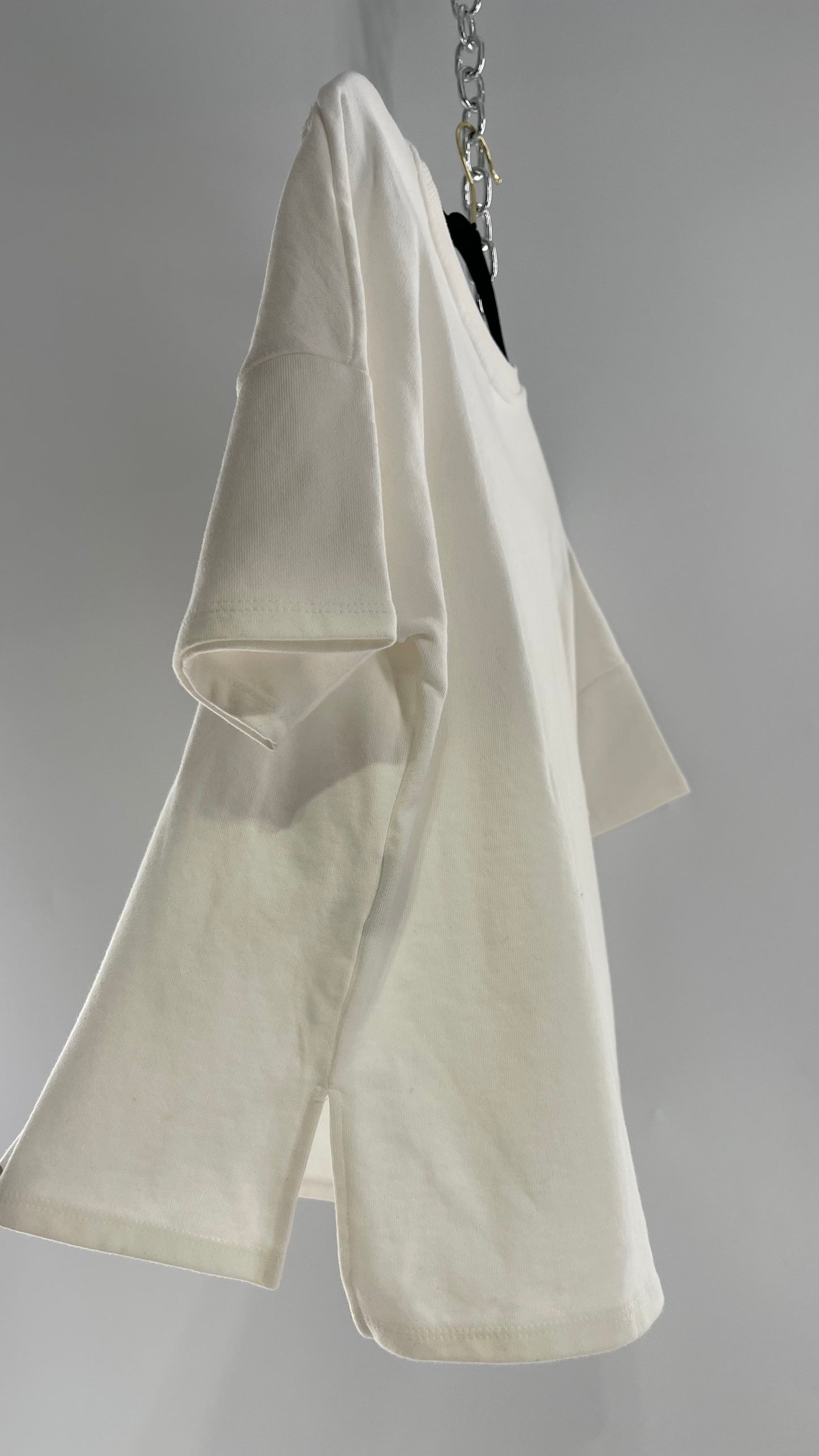 JAMES COVIELLO NY, NY White Thick T Shirt with Embroidered Florals and Mesh (S Petite)