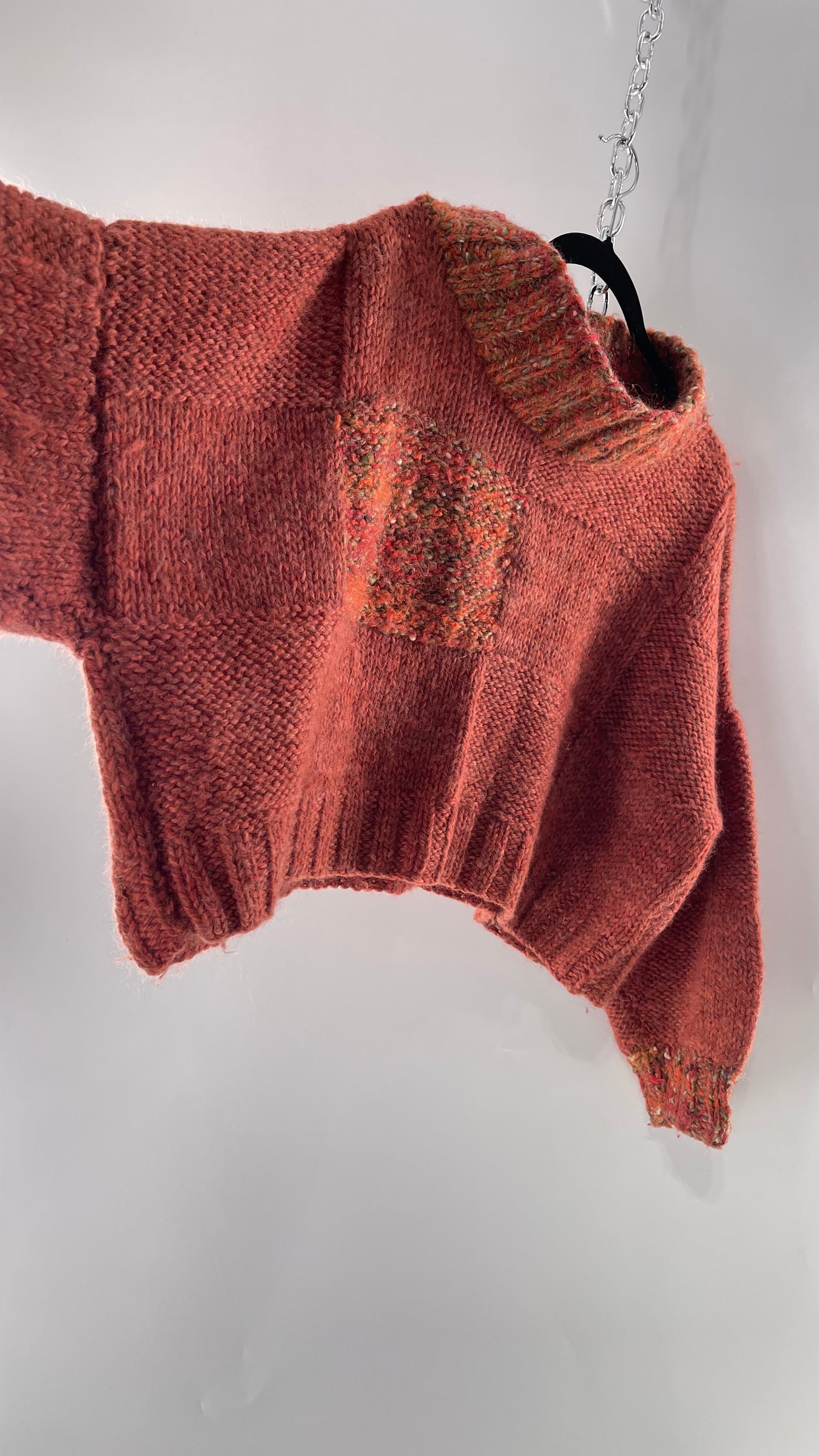 Vintage 80s Burnt Orange Cropped Thick Knit Heavy Slouchy Wool Sweater (Large)