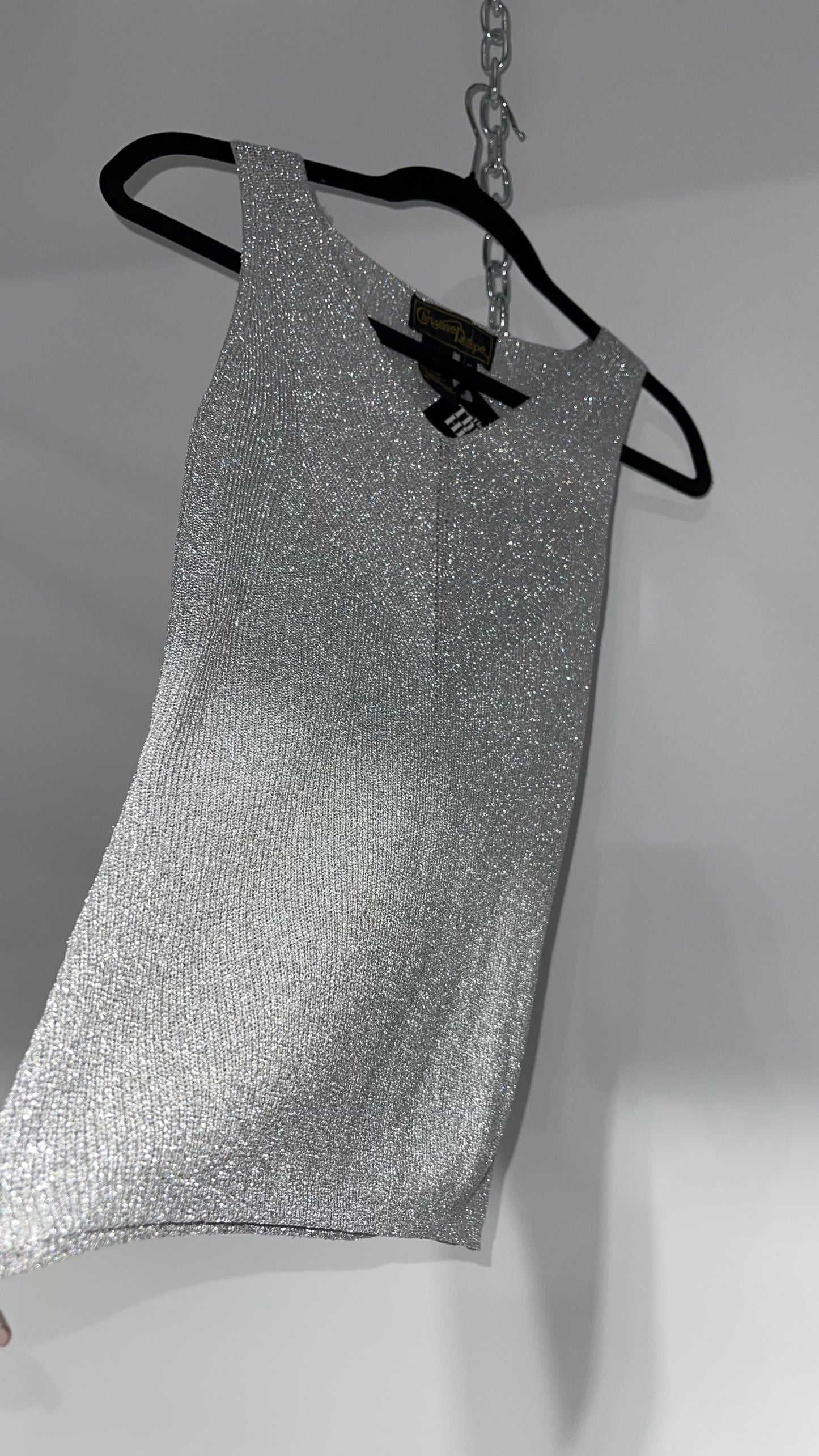 Vintage Christine Phillipe Vintage Metallic Silver Tinsel Knit Tank (Medium)