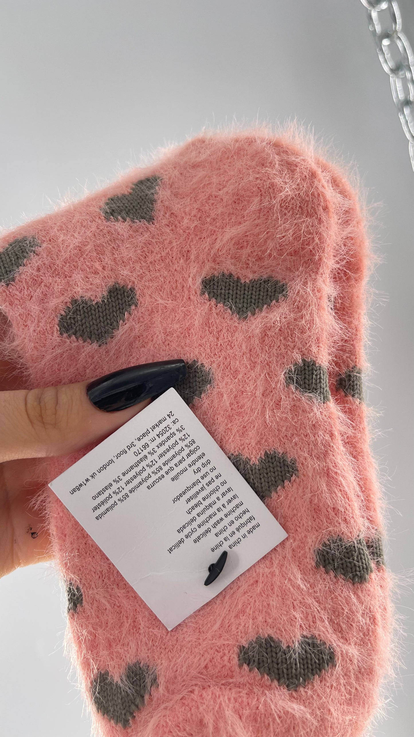 Free People Pink Fuzzy Heart Socks