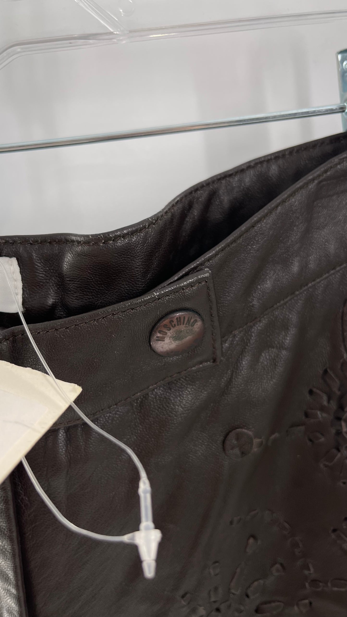Moschino Brown Leather Embroidered Pants (10) ***WITH TAGS***