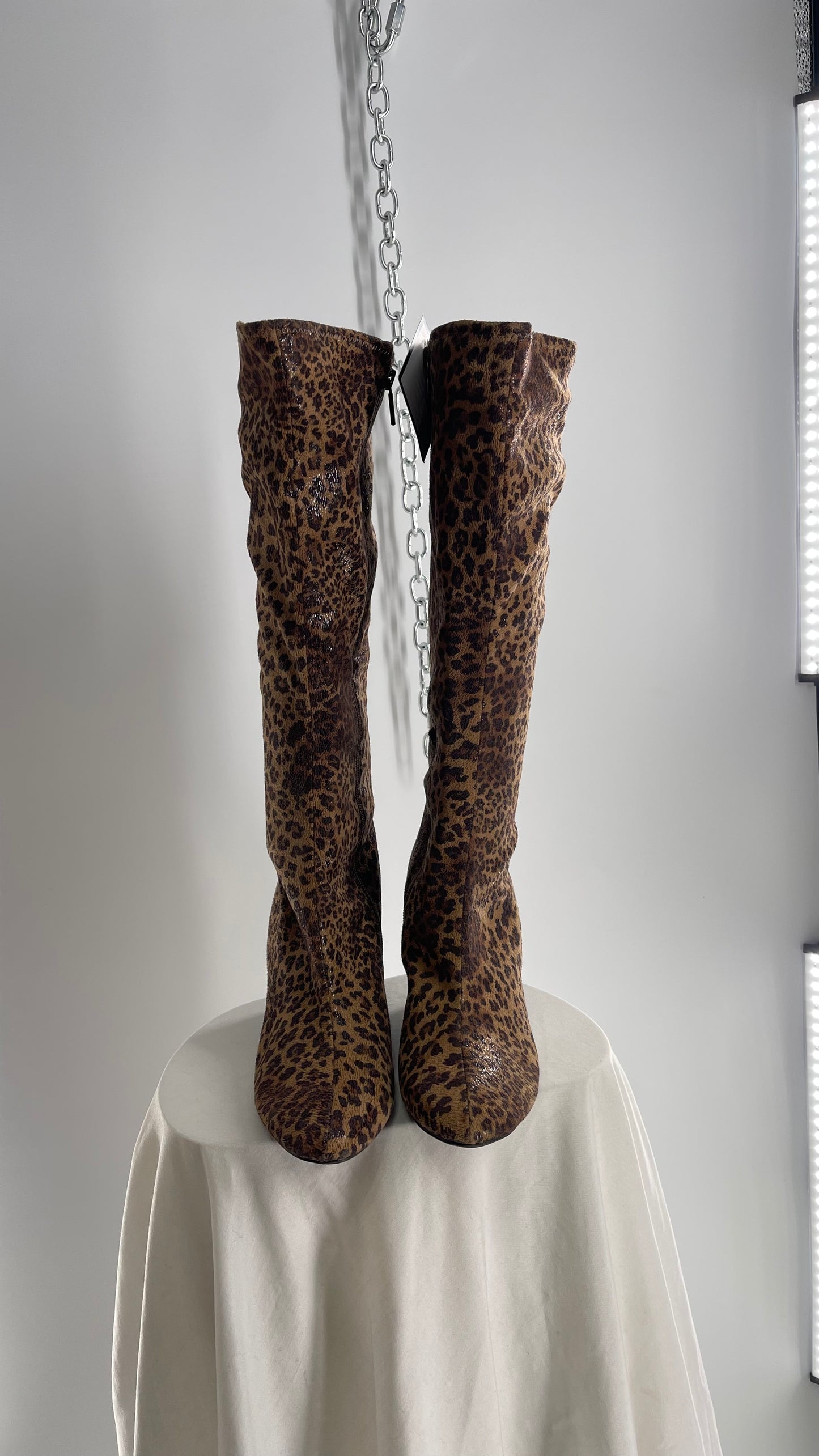 Vintage Impo Stretch Cheetah Sheen Wedge Heel Boots (10)