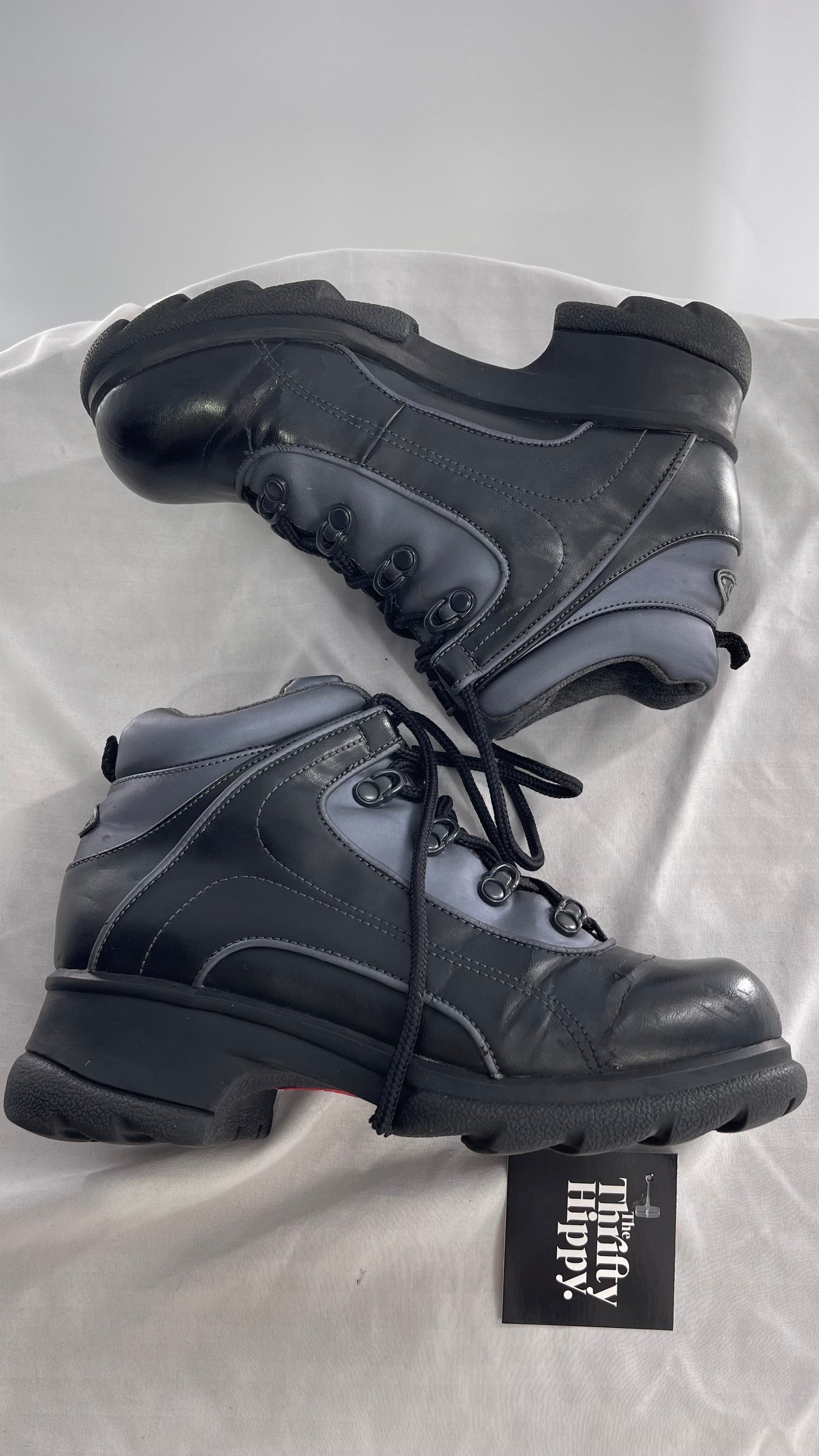 1990s Vintage SPORTO Metallic Blue and Black Round Toe Platform Sneaker Boot (9)