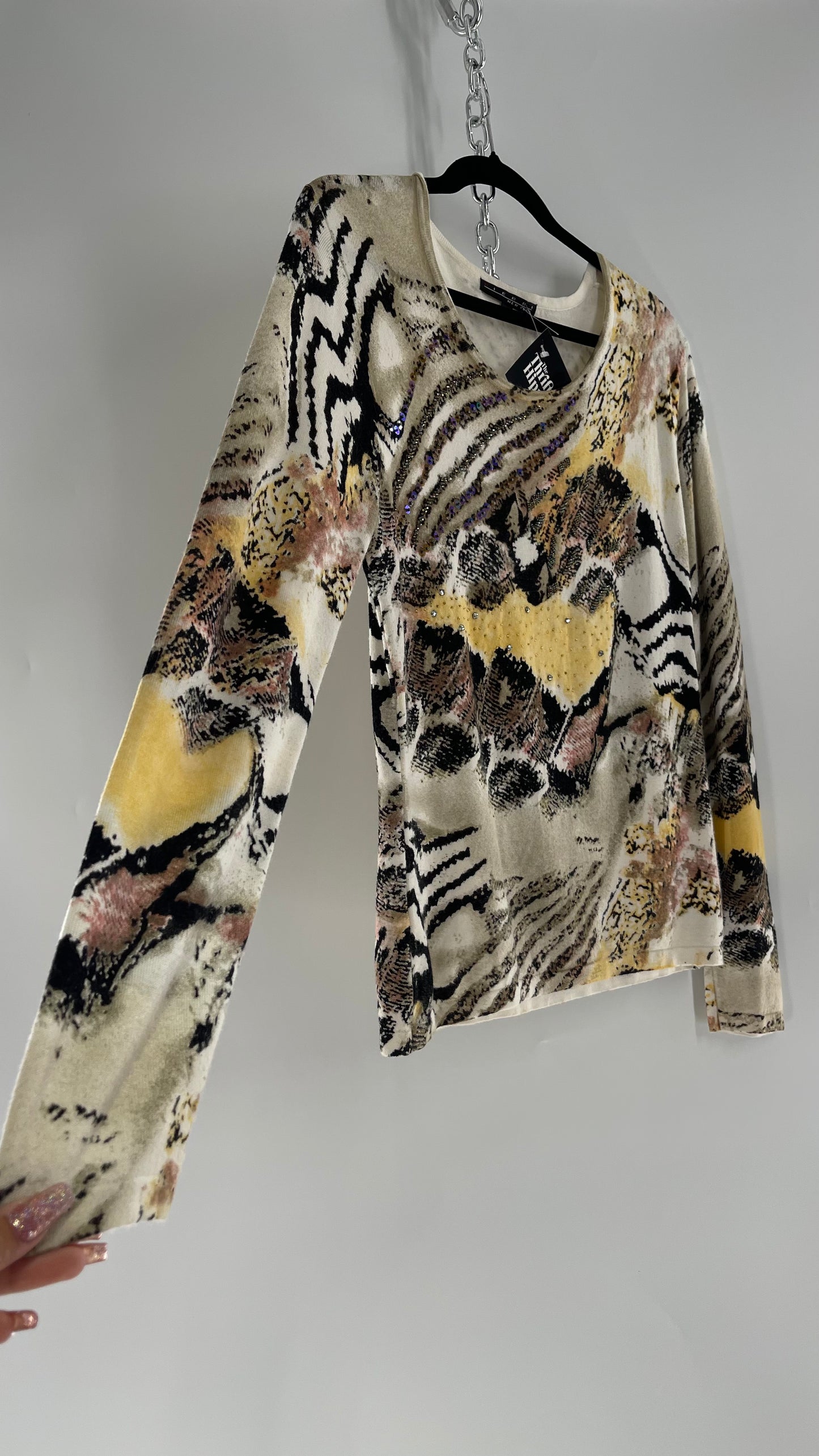 Vintage PIERRI Animal Print Graphic Knit with Iridescent Sequins (Small)