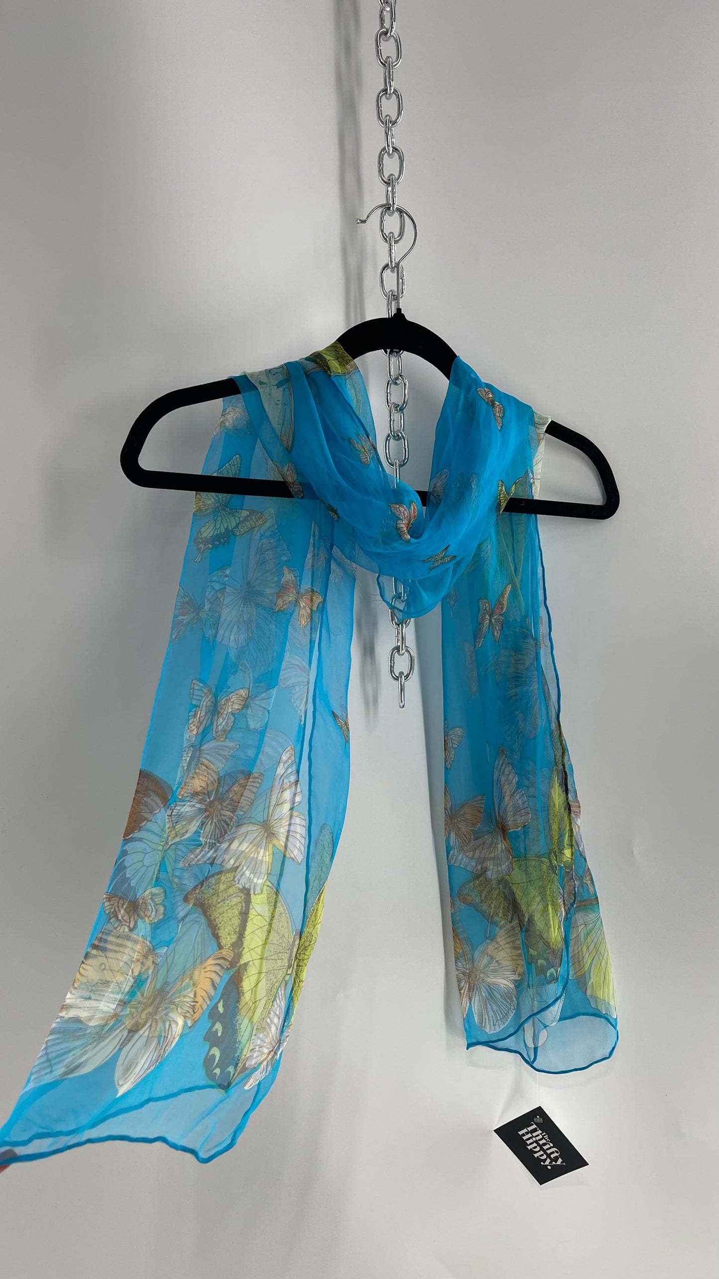 Vintage 100% Silk Blue Butterfly Scarf