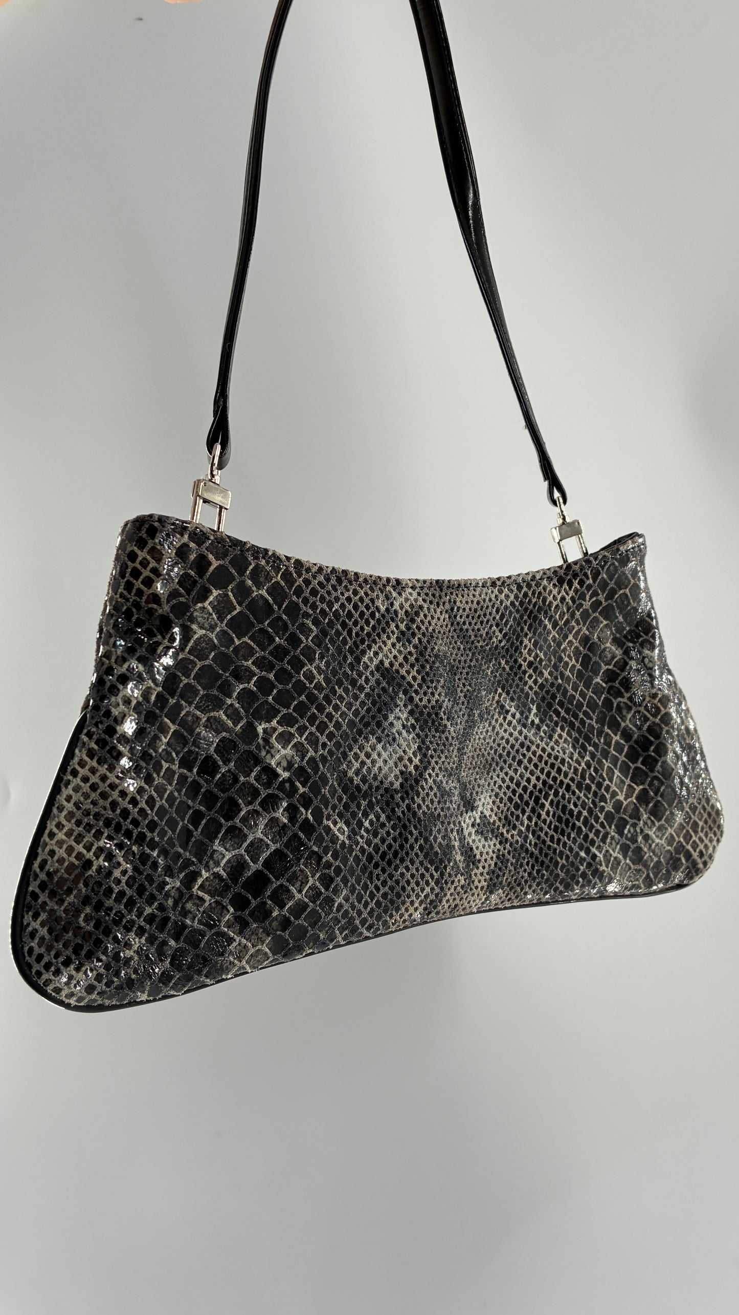Vintage 1990s BAIKAL Grey Black Snakeskin Shoulder Purse