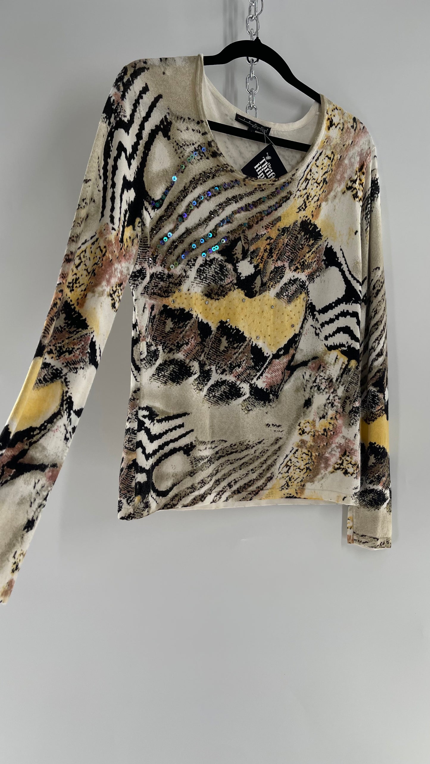 Vintage PIERRI Animal Print Graphic Knit with Iridescent Sequins (Small)