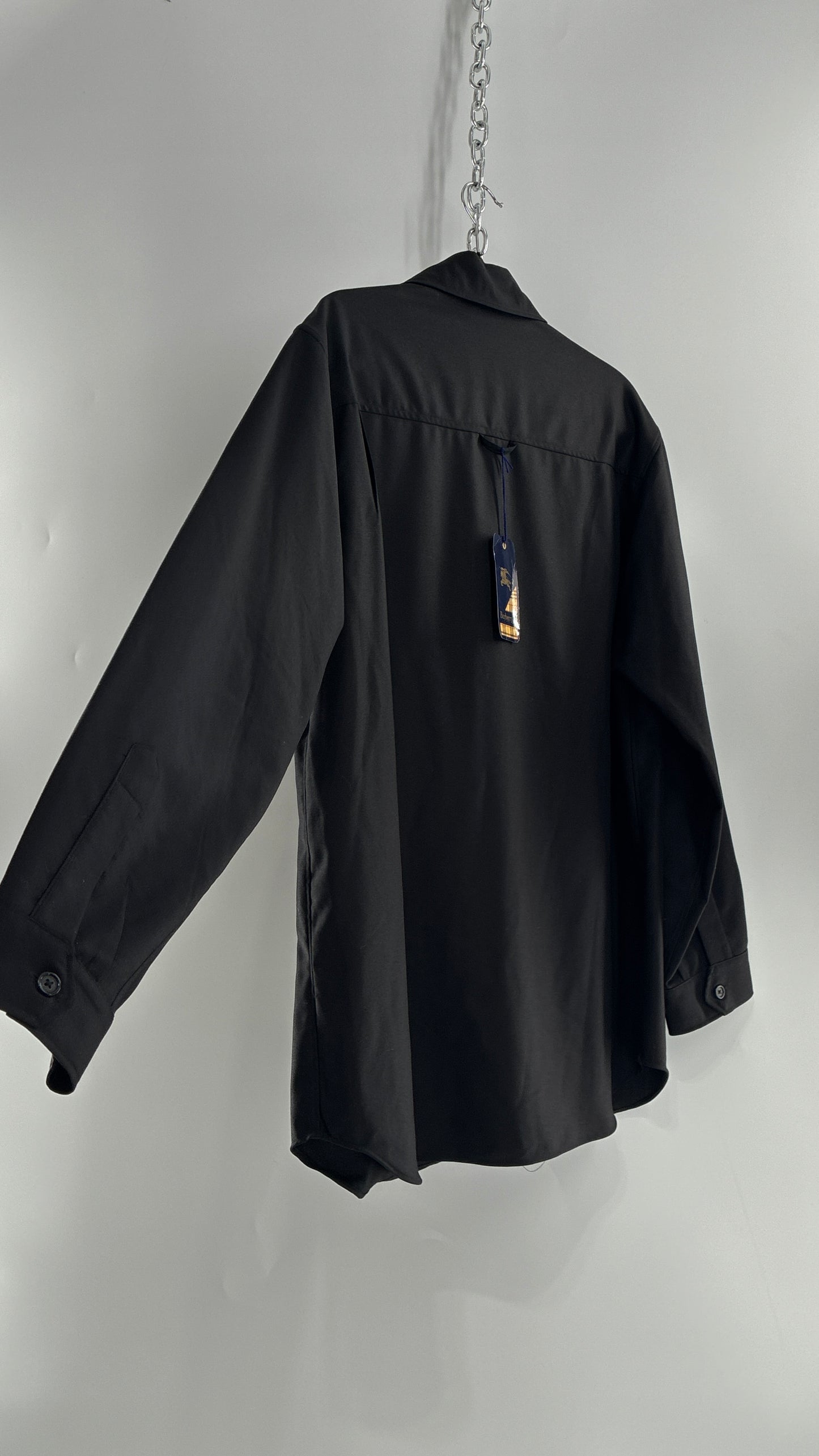 Vintage BURBERRY Black 100% Worsted Cashmere Button Up with Tags Attached (Small)