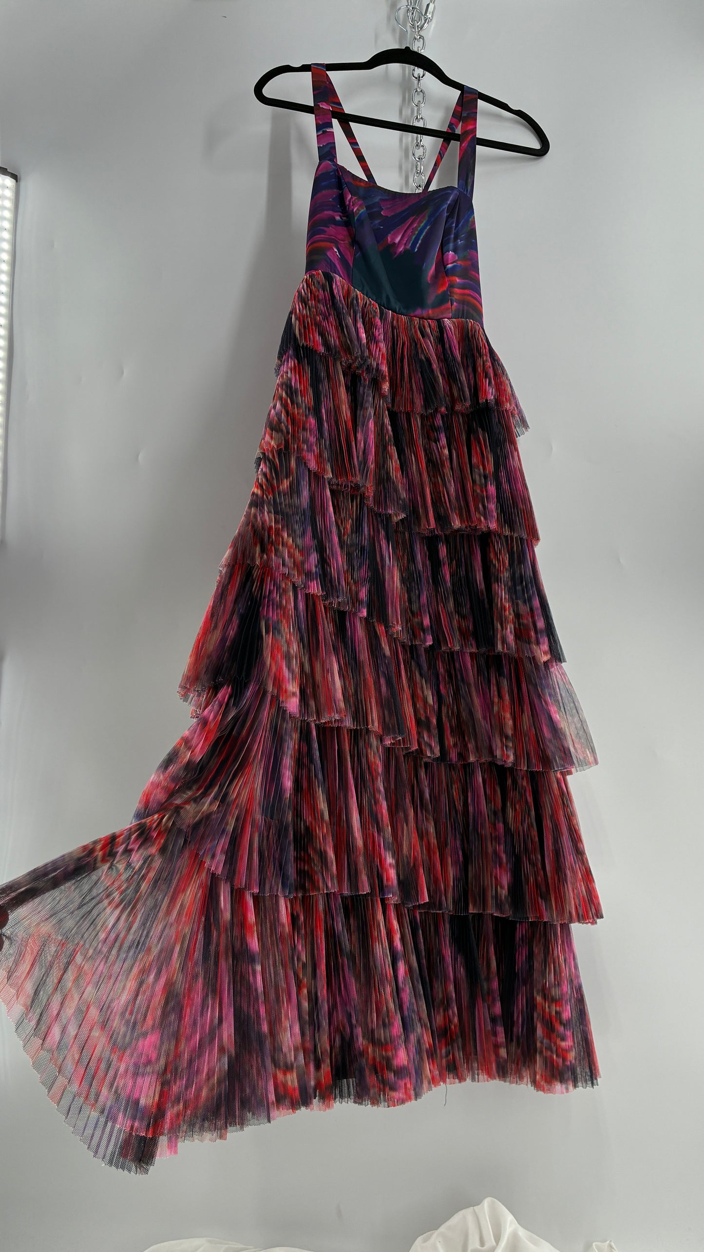 HUTCH Ruffled Maxi Gown Graphic Navy Blue, Fuchsia (2P,4)