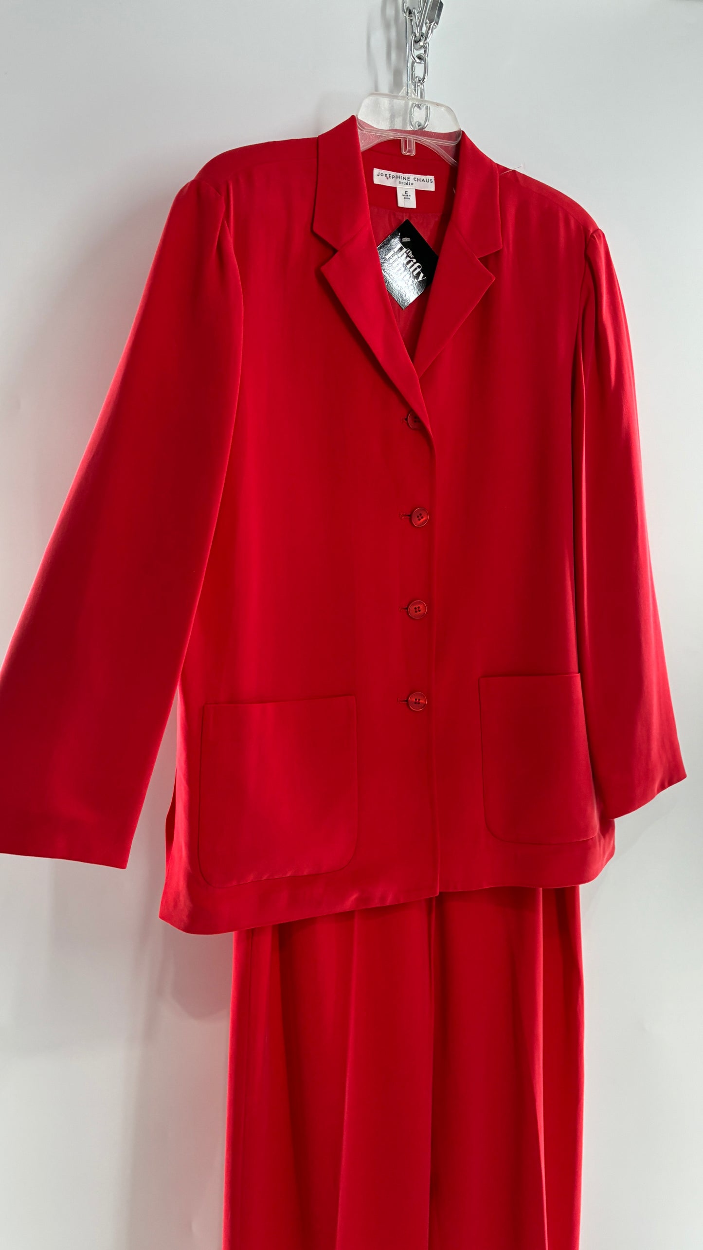 Vintage Josephine Chaus Cayenne 100% Silk Power Blazer and Wide Leg Trouser Set (12)