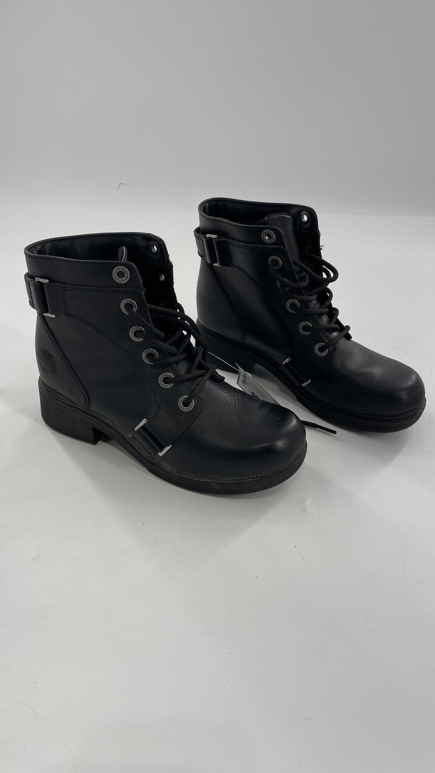 Harley Davidson Black Leather Combat Boots (8.5)