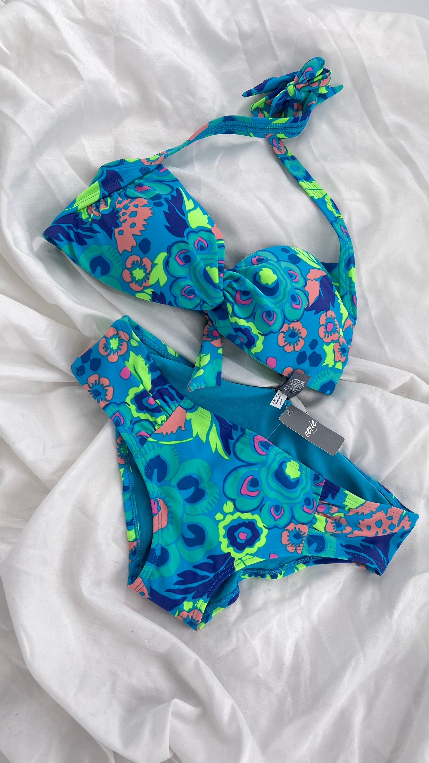 AERIE Blue Paisley Swim Set with Tags Attached (M Top S Bottoms)