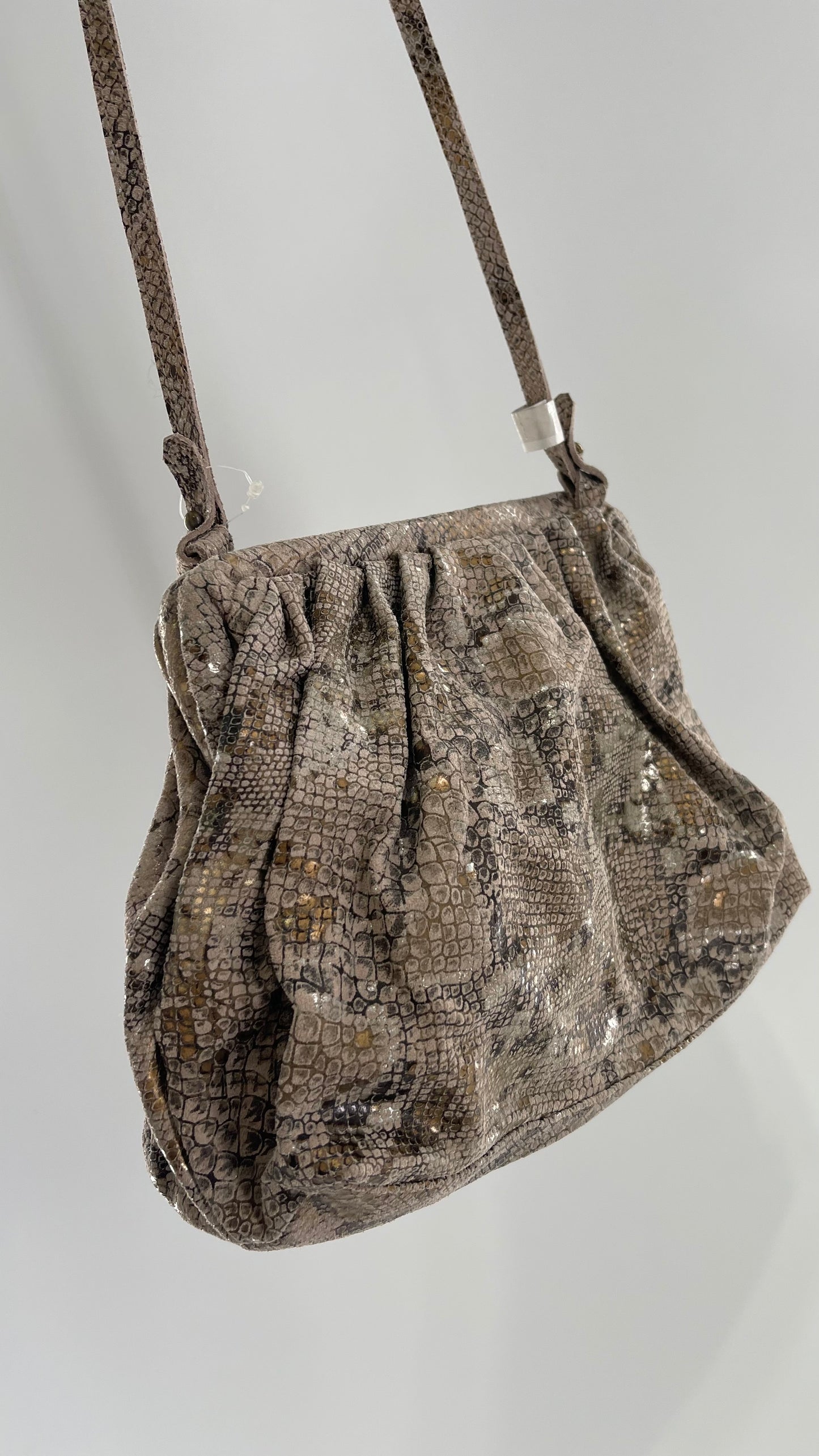 Free People Genuine Leather Clutch and Shoulder Bag Snake Print with Reflective Silver and Gold Flecks
