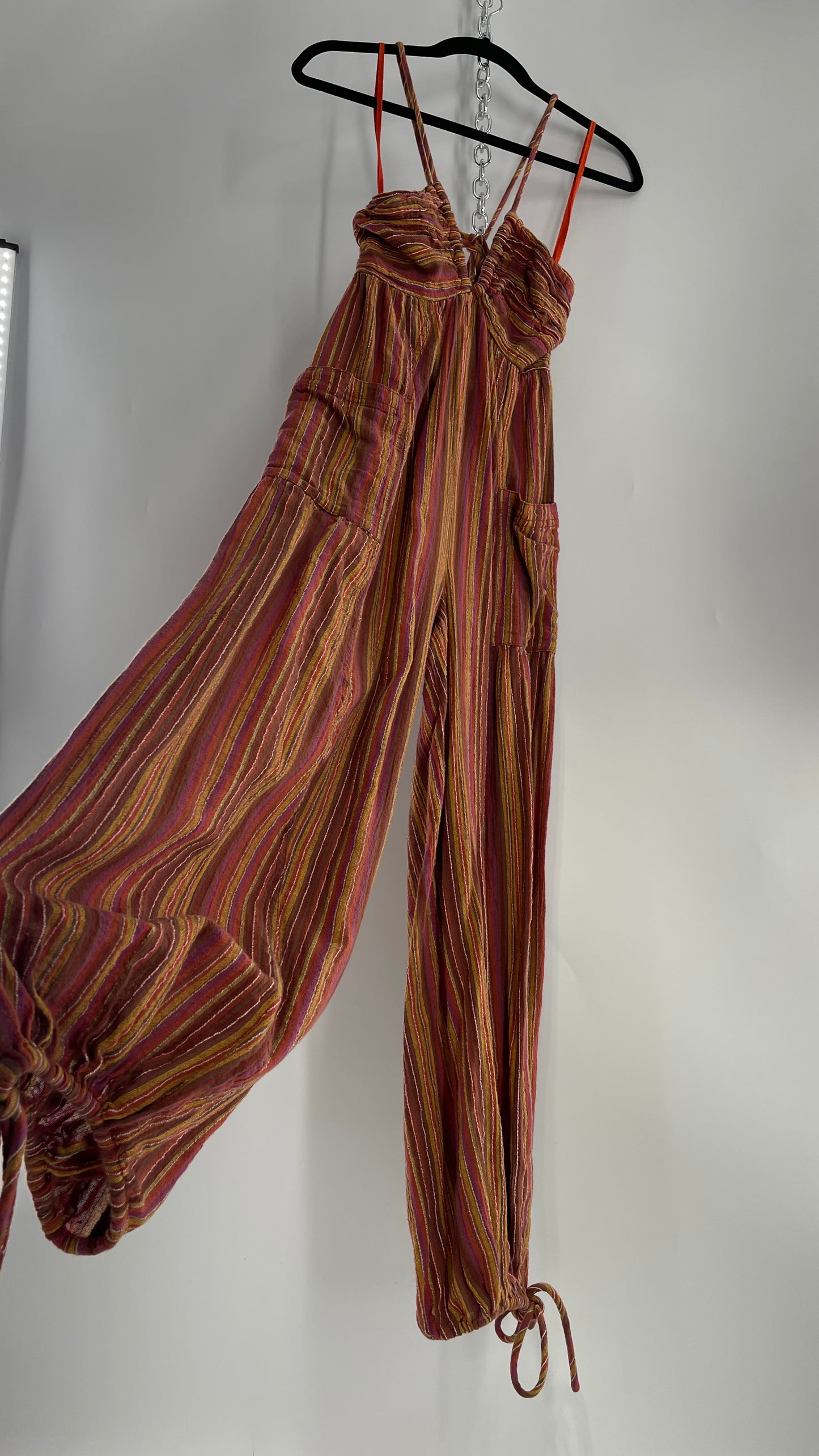 Free People Sundaze Striped Cotton Jumpsuit (XS)