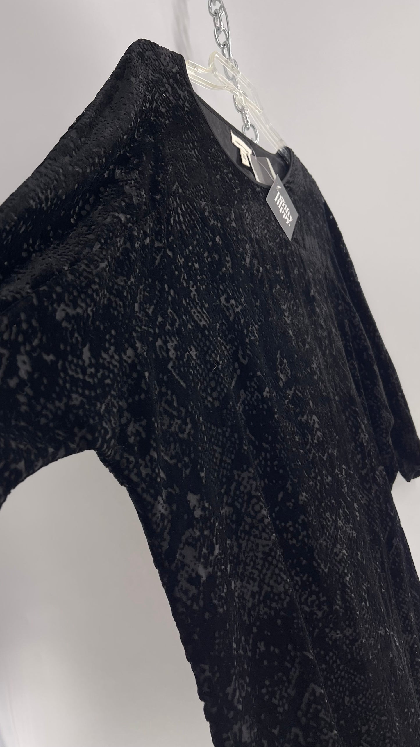 Silence + Noise Urban Outfitters Black Textured Velvet Dress with Open Back Detail and Tags Attached (Medium)