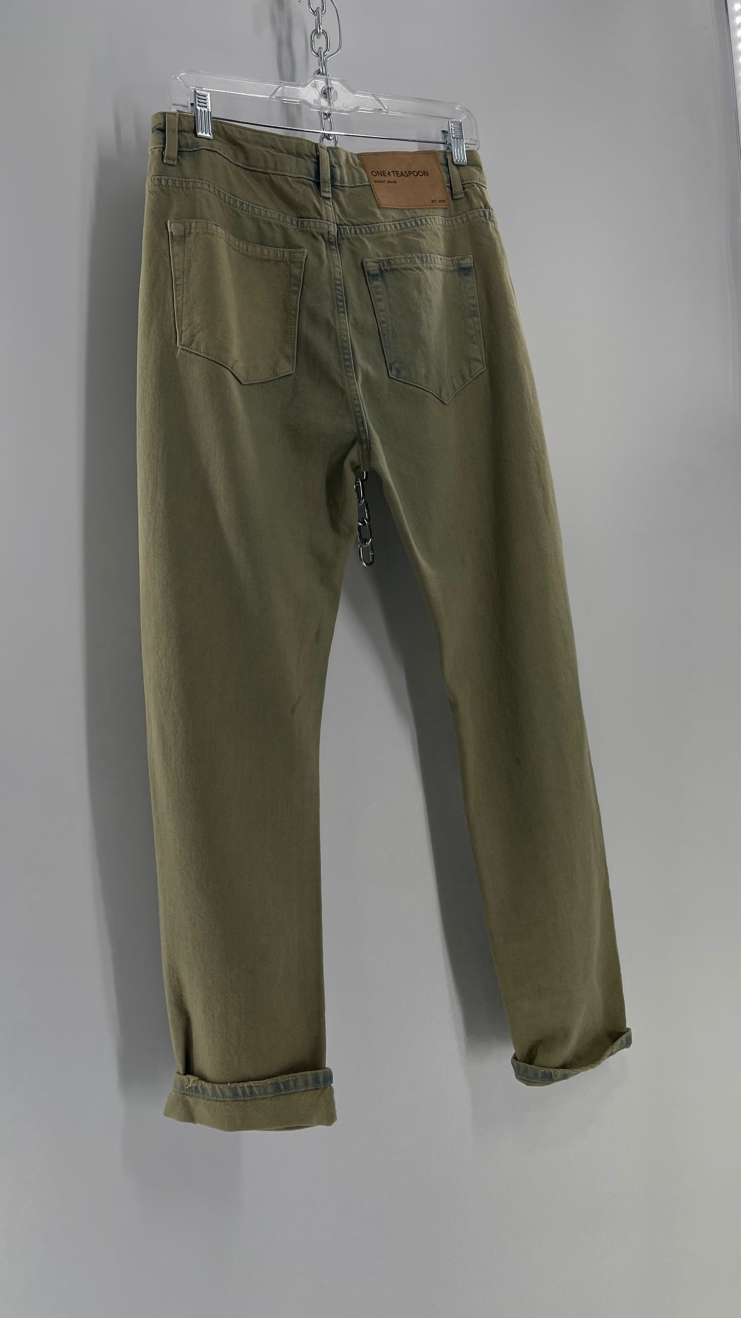 One Teaspoon Distressed Baggy/Bandit Relaxed Jean with Green Hue/Wash (Khaki Haze) (25)